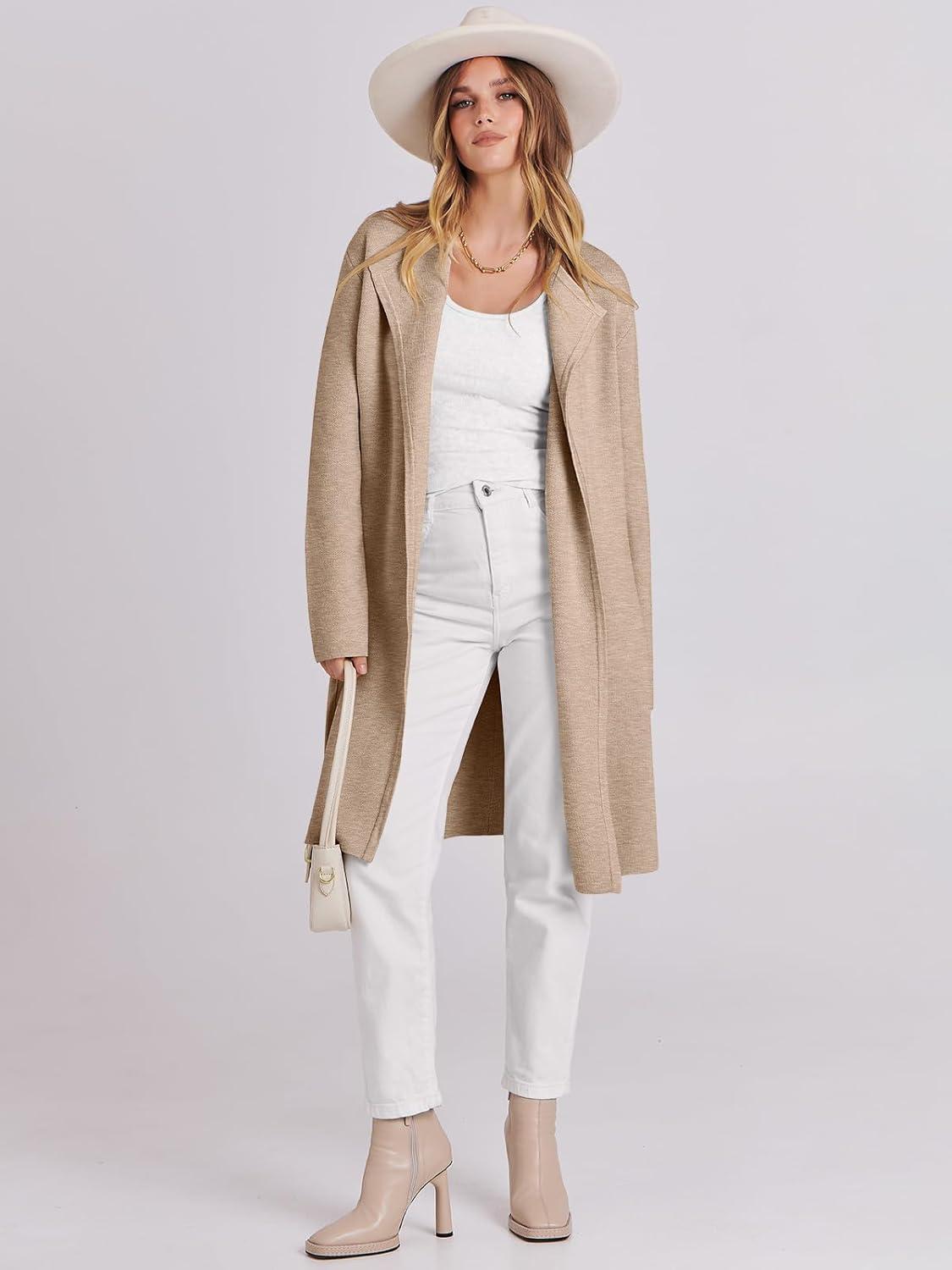 imageANRABESS Womens Long Cardigans Sweater 2025 Fall Dressy Casual Lapel Knit Warm Trench Coatigan Oversized Blazer Jacket CoatDark Apricot