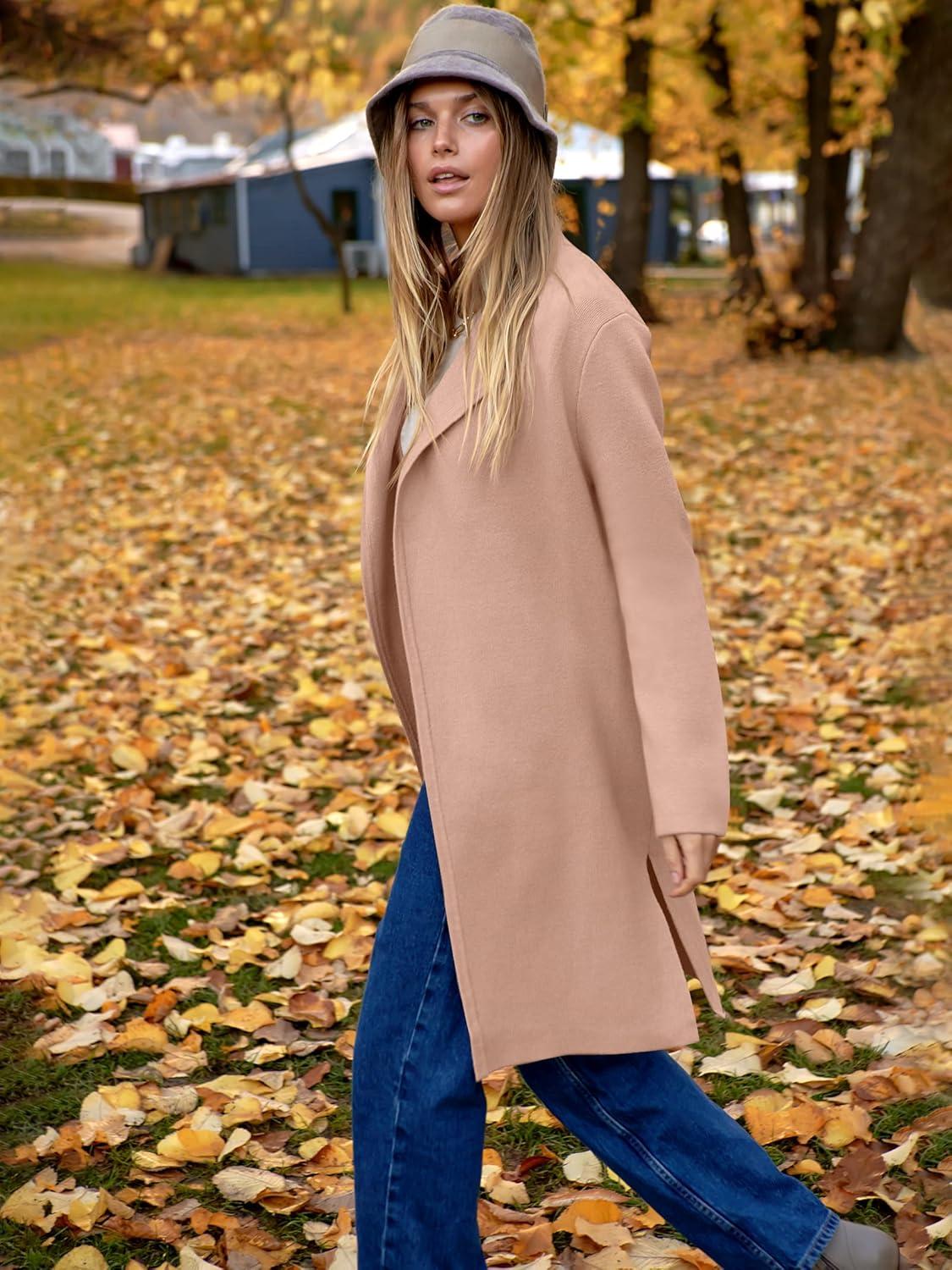 imageANRABESS Womens Long Cardigans Sweater 2025 Fall Dressy Casual Lapel Knit Warm Trench Coatigan Oversized Blazer Jacket CoatDeep Apricot