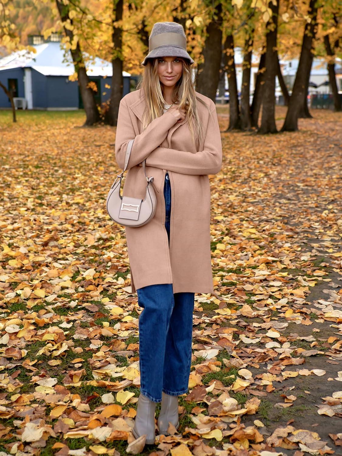 imageANRABESS Womens Long Cardigans Sweater 2025 Fall Dressy Casual Lapel Knit Warm Trench Coatigan Oversized Blazer Jacket CoatDeep Apricot