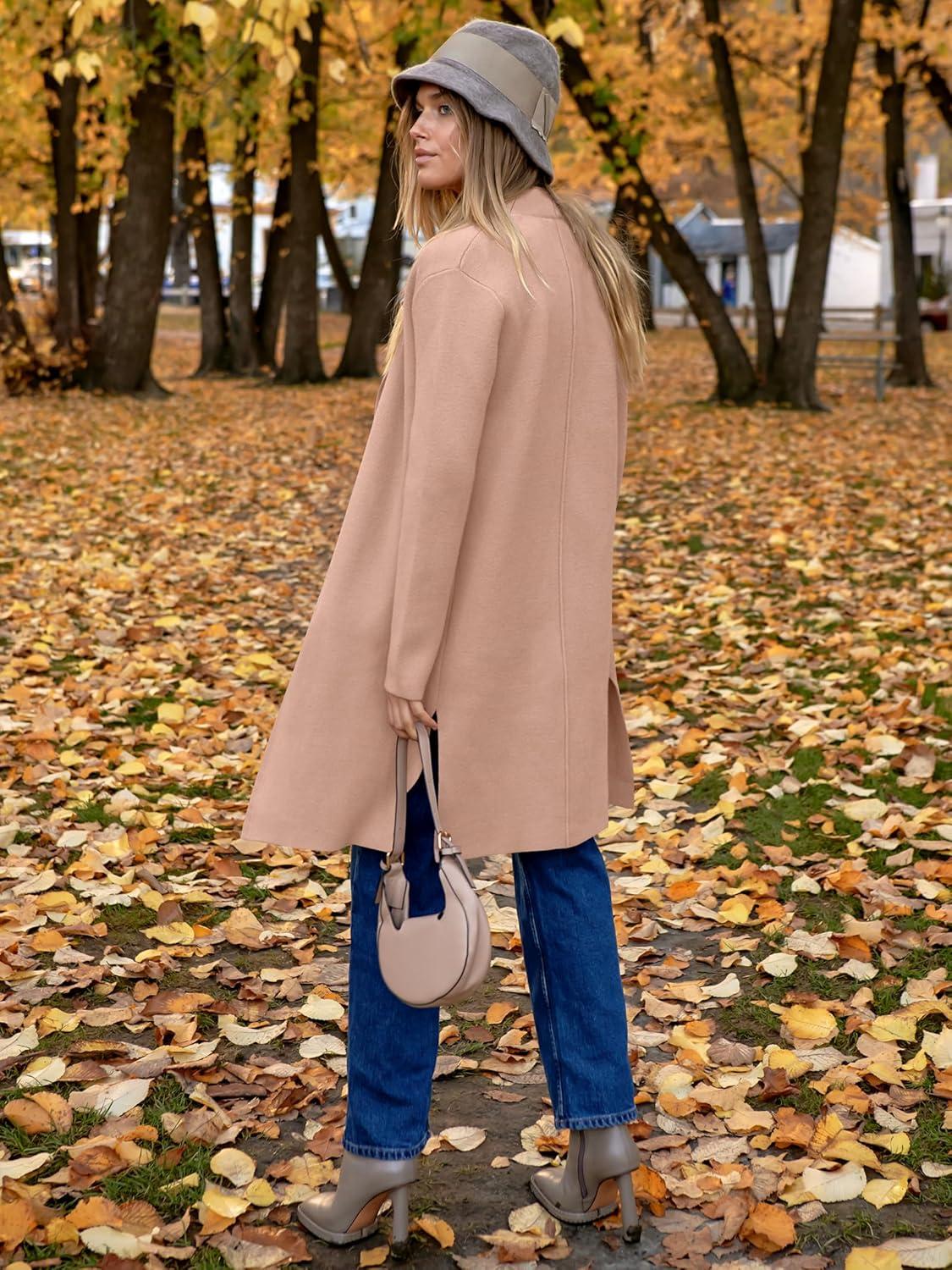 imageANRABESS Womens Long Cardigans Sweater 2025 Fall Dressy Casual Lapel Knit Warm Trench Coatigan Oversized Blazer Jacket CoatDeep Apricot