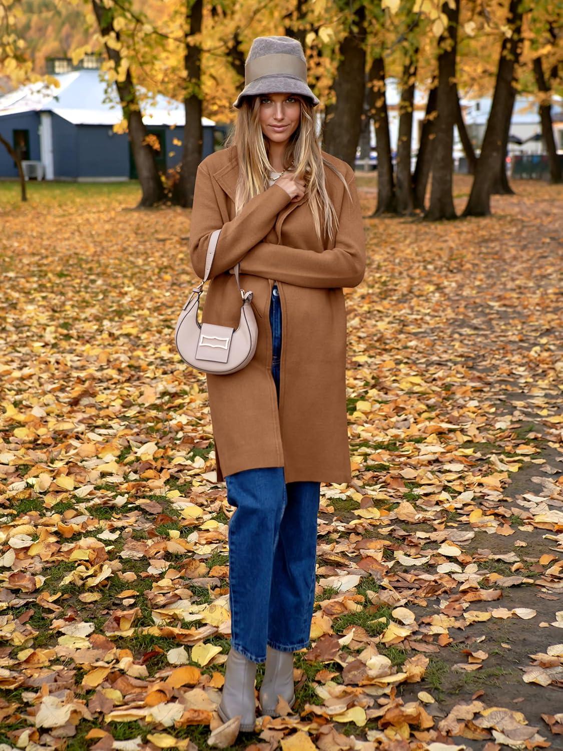 imageANRABESS Womens Long Cardigans Sweater 2025 Fall Dressy Casual Lapel Knit Warm Trench Coatigan Oversized Blazer Jacket CoatDeep Caramel