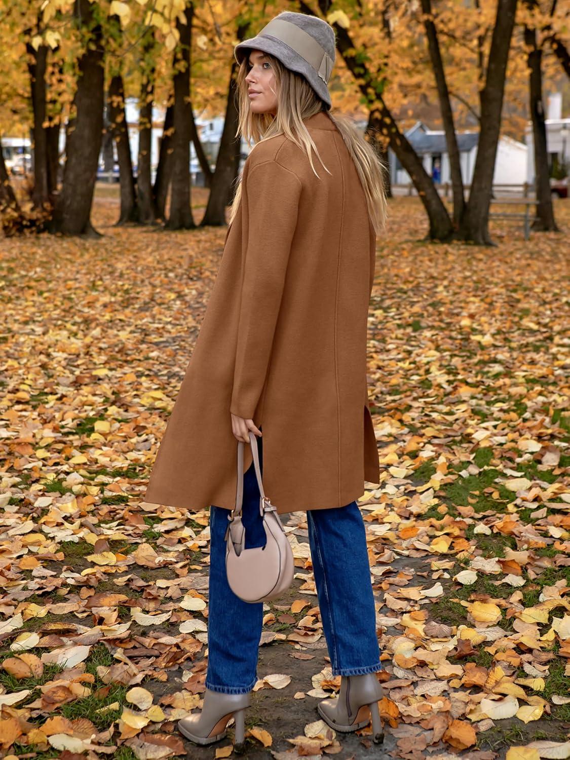 imageANRABESS Womens Long Cardigans Sweater 2025 Fall Dressy Casual Lapel Knit Warm Trench Coatigan Oversized Blazer Jacket CoatDeep Caramel