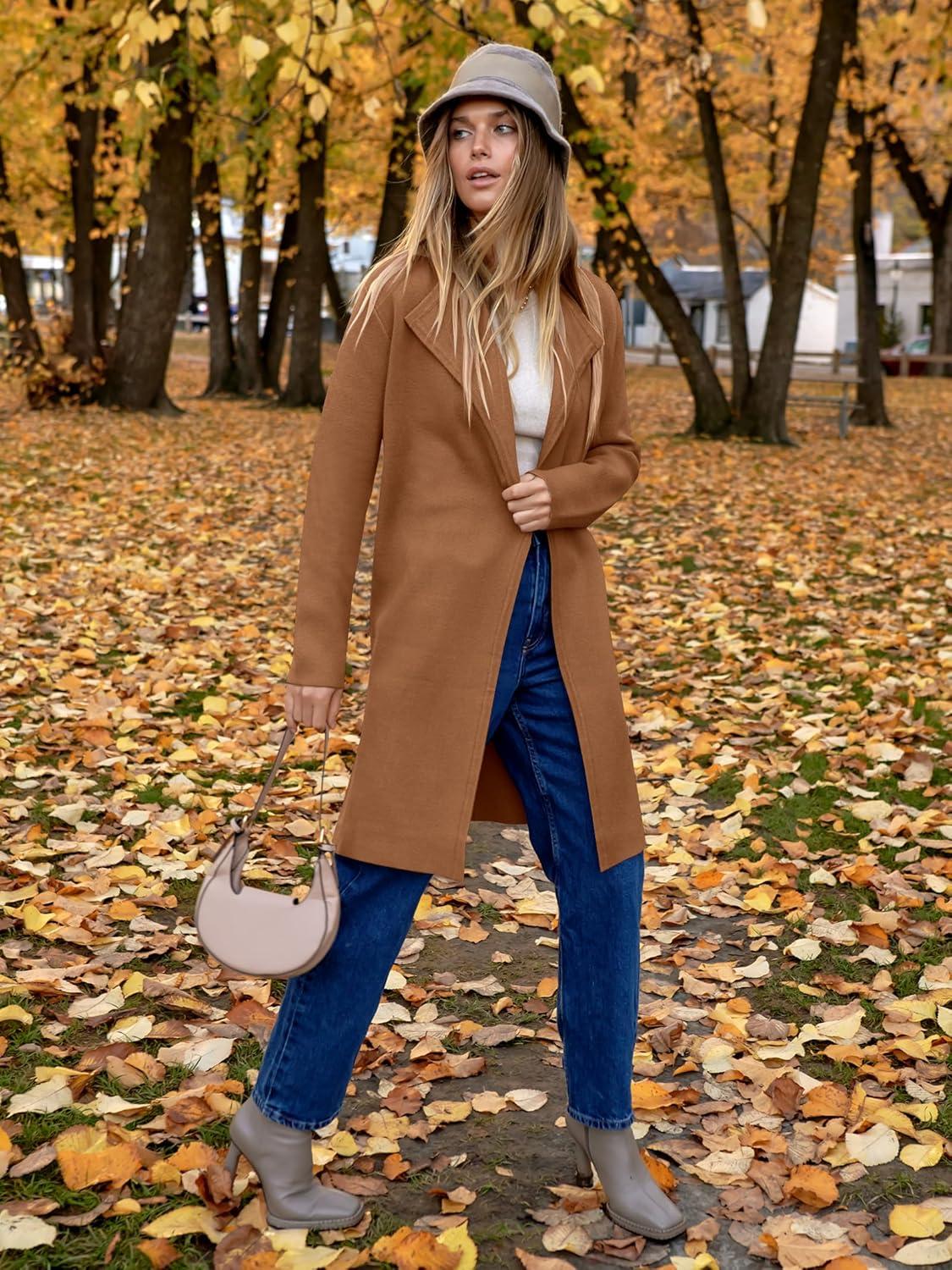 imageANRABESS Womens Long Cardigans Sweater 2025 Fall Dressy Casual Lapel Knit Warm Trench Coatigan Oversized Blazer Jacket CoatDeep Caramel