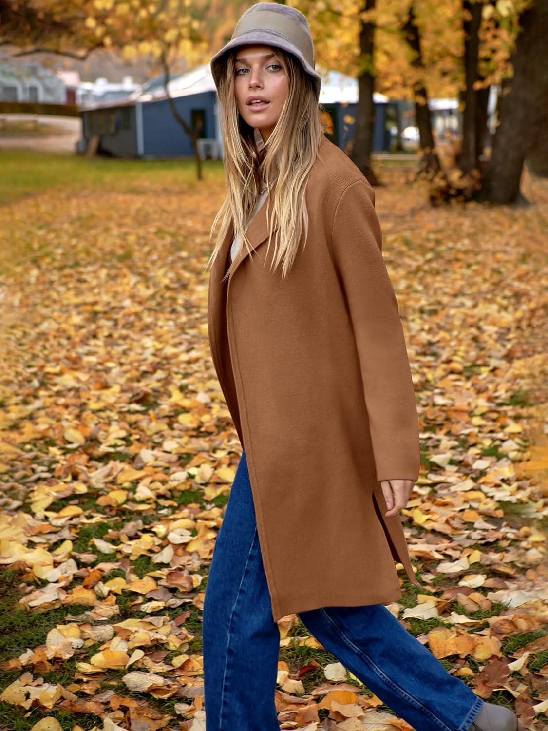 imageANRABESS Womens Long Cardigans Sweater 2025 Fall Dressy Casual Lapel Knit Warm Trench Coatigan Oversized Blazer Jacket CoatDeep Caramel