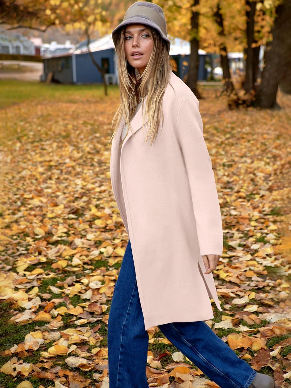 imageANRABESS Womens Long Cardigans Sweater 2025 Fall Dressy Casual Lapel Knit Warm Trench Coatigan Oversized Blazer Jacket CoatLight Apricot