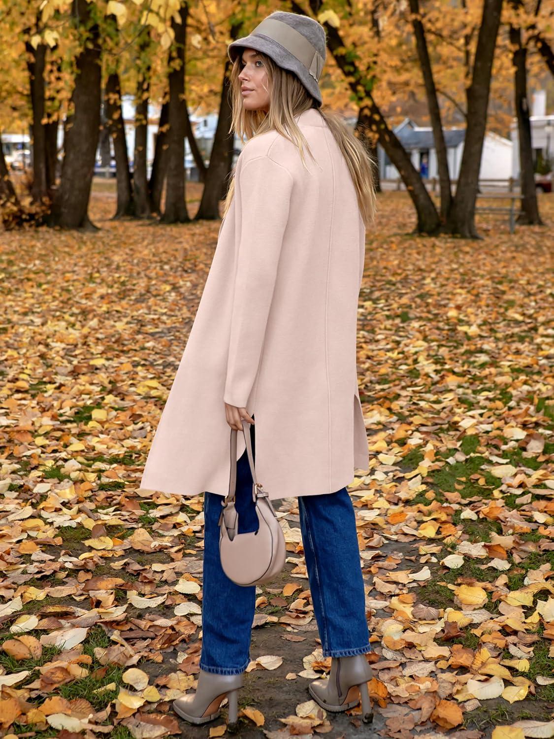 imageANRABESS Womens Long Cardigans Sweater 2025 Fall Dressy Casual Lapel Knit Warm Trench Coatigan Oversized Blazer Jacket CoatLight Apricot