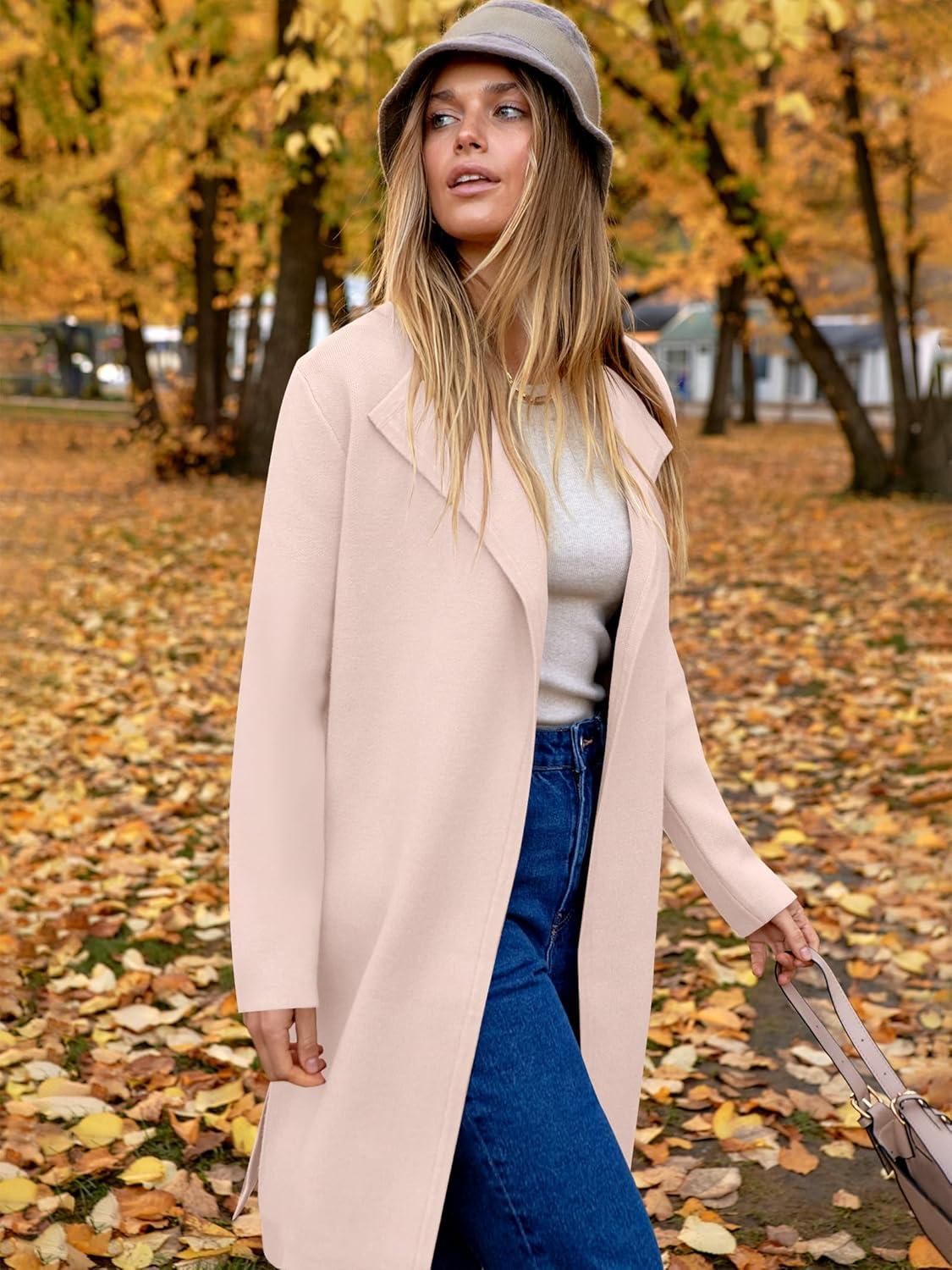 imageANRABESS Womens Long Cardigans Sweater 2025 Fall Dressy Casual Lapel Knit Warm Trench Coatigan Oversized Blazer Jacket CoatLight Apricot