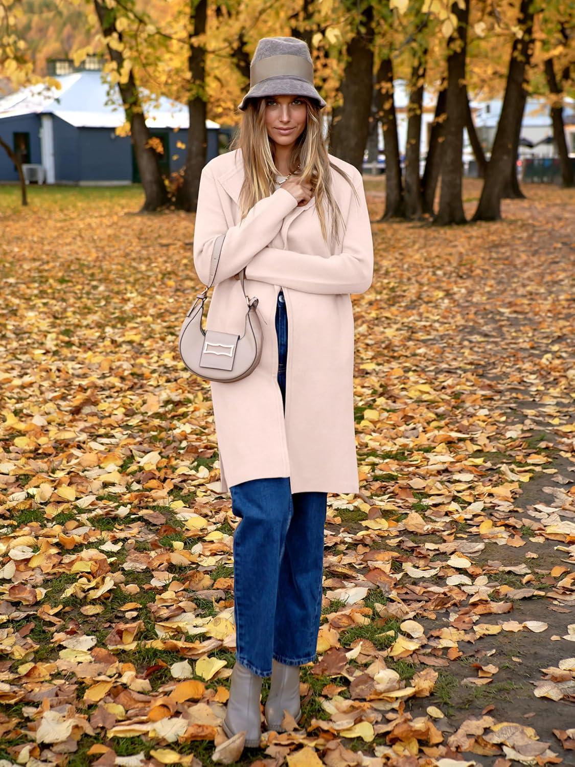 imageANRABESS Womens Long Cardigans Sweater 2025 Fall Dressy Casual Lapel Knit Warm Trench Coatigan Oversized Blazer Jacket CoatLight Apricot