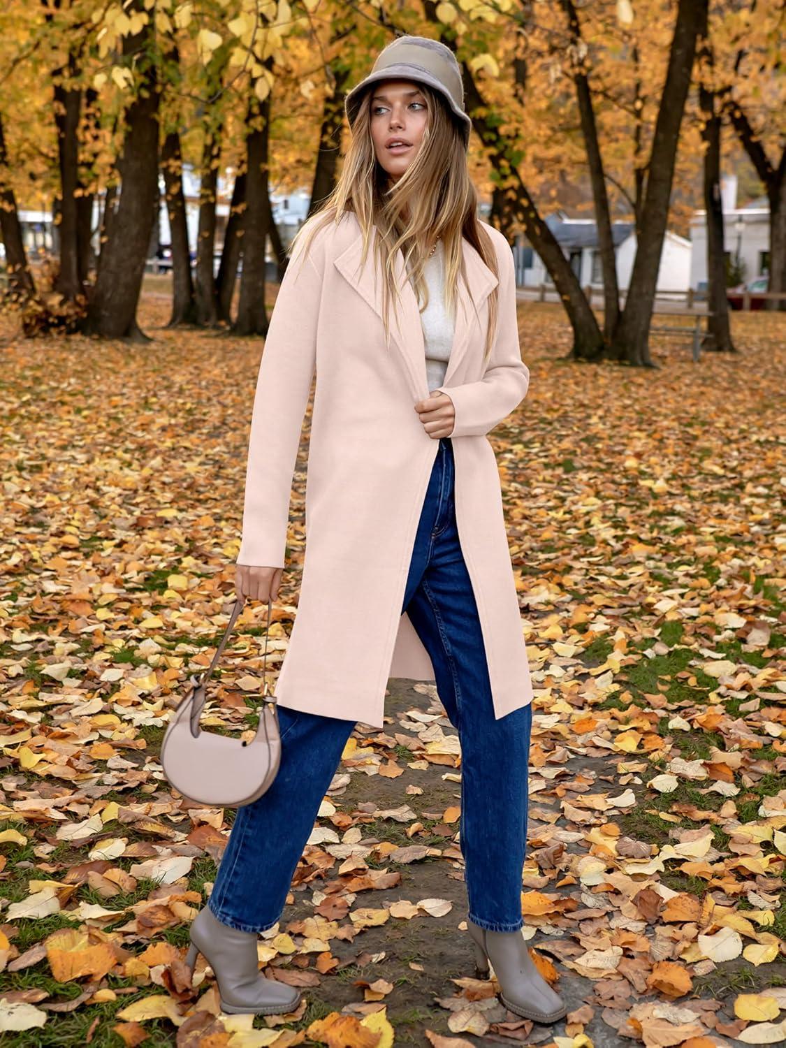 imageANRABESS Womens Long Cardigans Sweater 2025 Fall Dressy Casual Lapel Knit Warm Trench Coatigan Oversized Blazer Jacket CoatLight Apricot