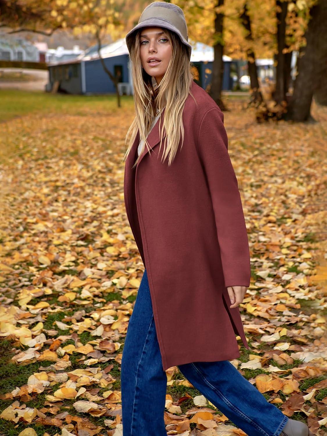 imageANRABESS Womens Long Cardigans Sweater 2025 Fall Dressy Casual Lapel Knit Warm Trench Coatigan Oversized Blazer Jacket CoatRusty Red