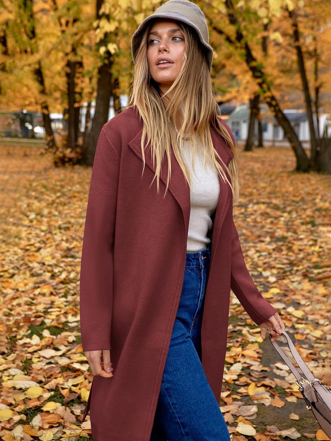 imageANRABESS Womens Long Cardigans Sweater 2025 Fall Dressy Casual Lapel Knit Warm Trench Coatigan Oversized Blazer Jacket CoatRusty Red
