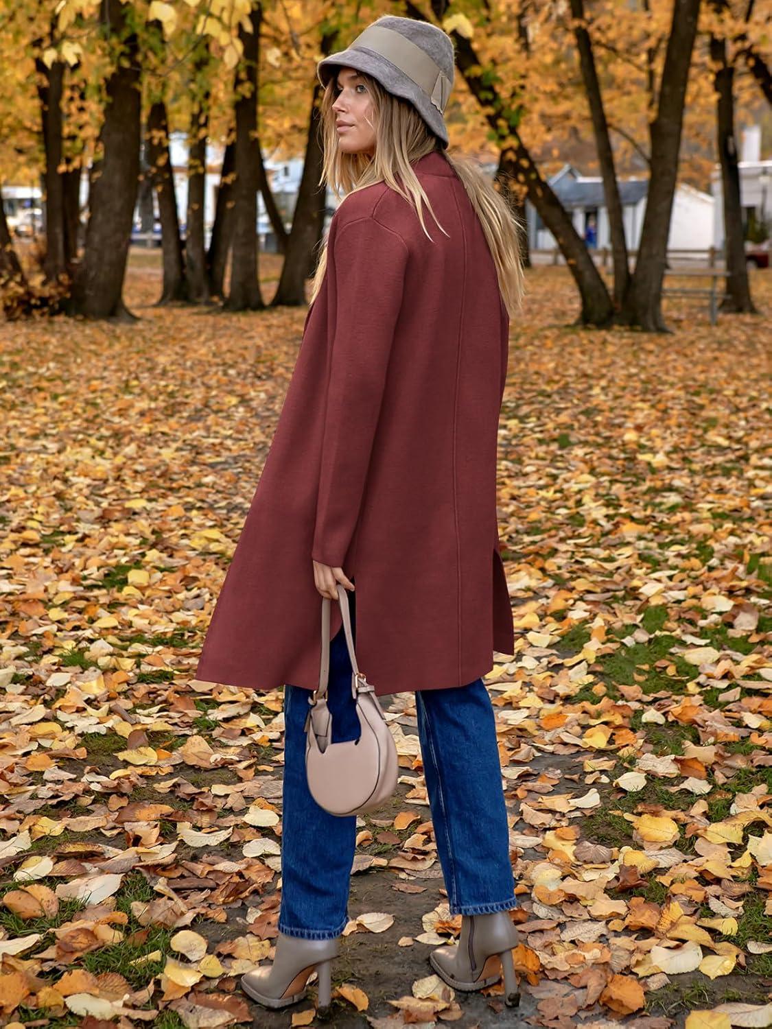 imageANRABESS Womens Long Cardigans Sweater 2025 Fall Dressy Casual Lapel Knit Warm Trench Coatigan Oversized Blazer Jacket CoatRusty Red