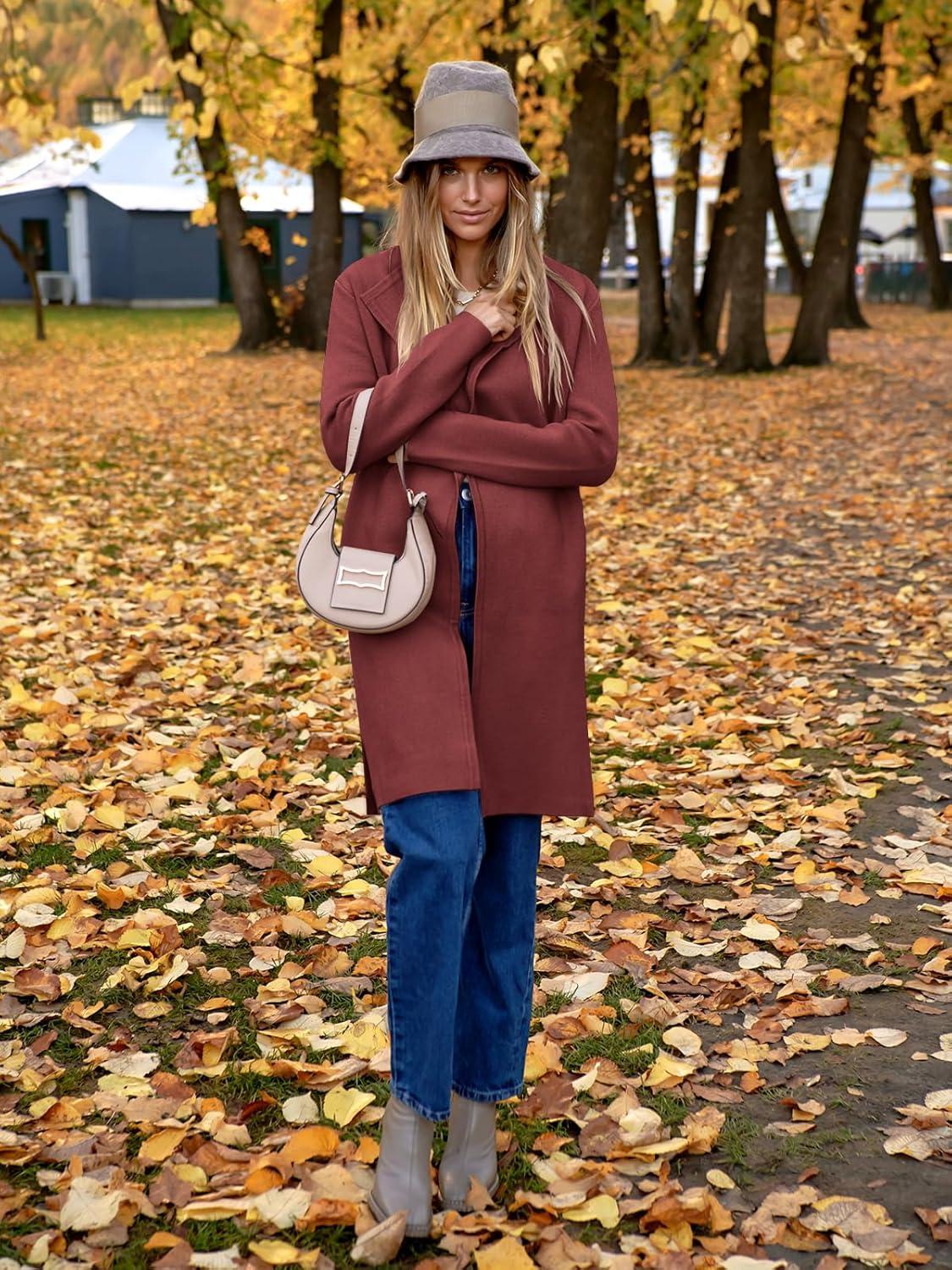 imageANRABESS Womens Long Cardigans Sweater 2025 Fall Dressy Casual Lapel Knit Warm Trench Coatigan Oversized Blazer Jacket CoatRusty Red