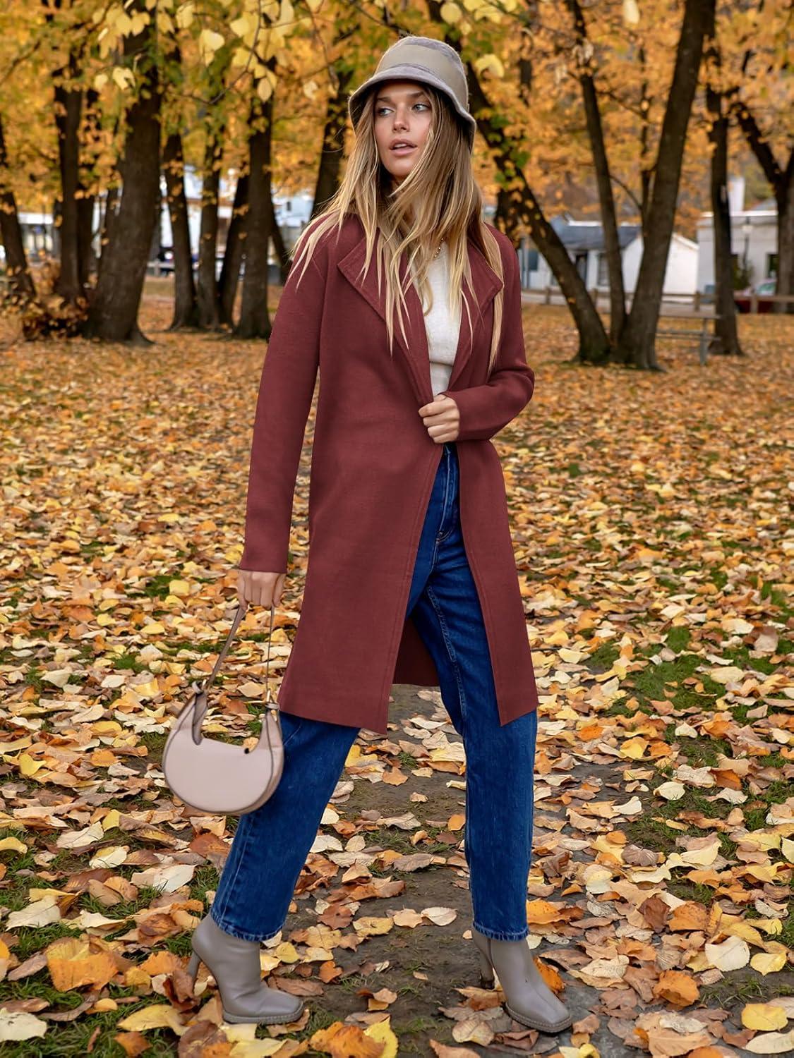 imageANRABESS Womens Long Cardigans Sweater 2025 Fall Dressy Casual Lapel Knit Warm Trench Coatigan Oversized Blazer Jacket CoatRusty Red