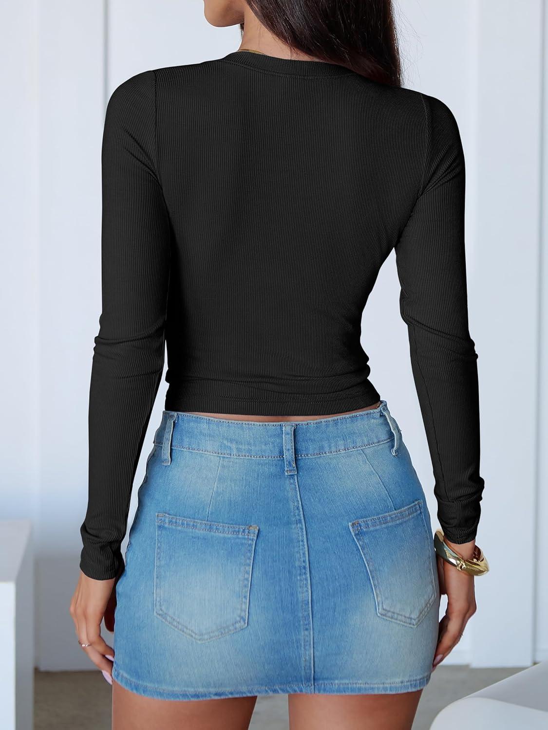 imageANRABESS Womens Long Sleeve Crop Tops Ribbed Knit Slim Fitted Shirts Basic Tees 2025 Fall Outfits Y2K Teen Girls ClothesBlack
