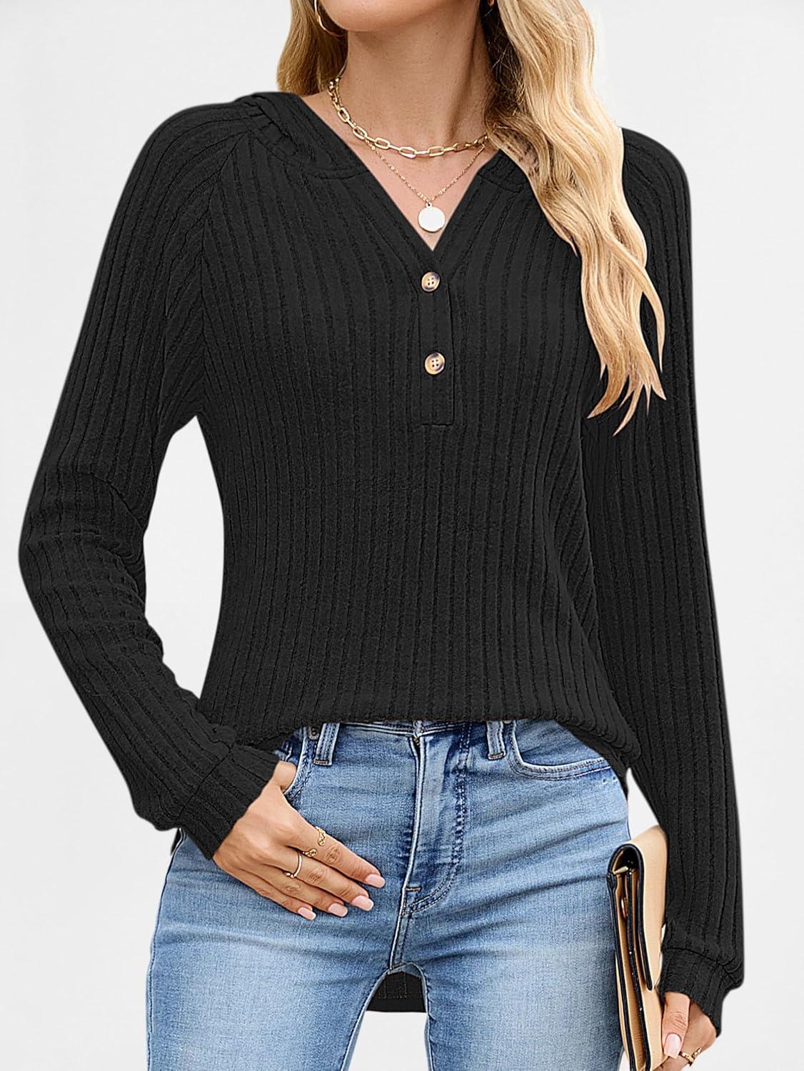imageANRABESS Womens Long Sleeve Henley Tops Ribbed Knit Hoodie Shirts 2025 Fall Loose Fit Lightweight Hooded SweatersBlack