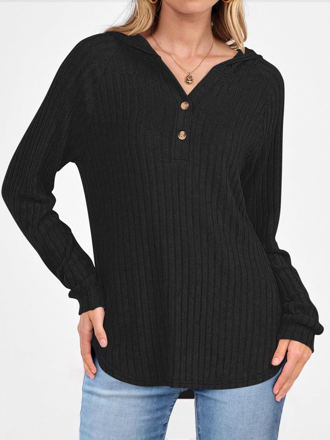 imageANRABESS Womens Long Sleeve Henley Tops Ribbed Knit Hoodie Shirts 2025 Fall Loose Fit Lightweight Hooded SweatersBlack