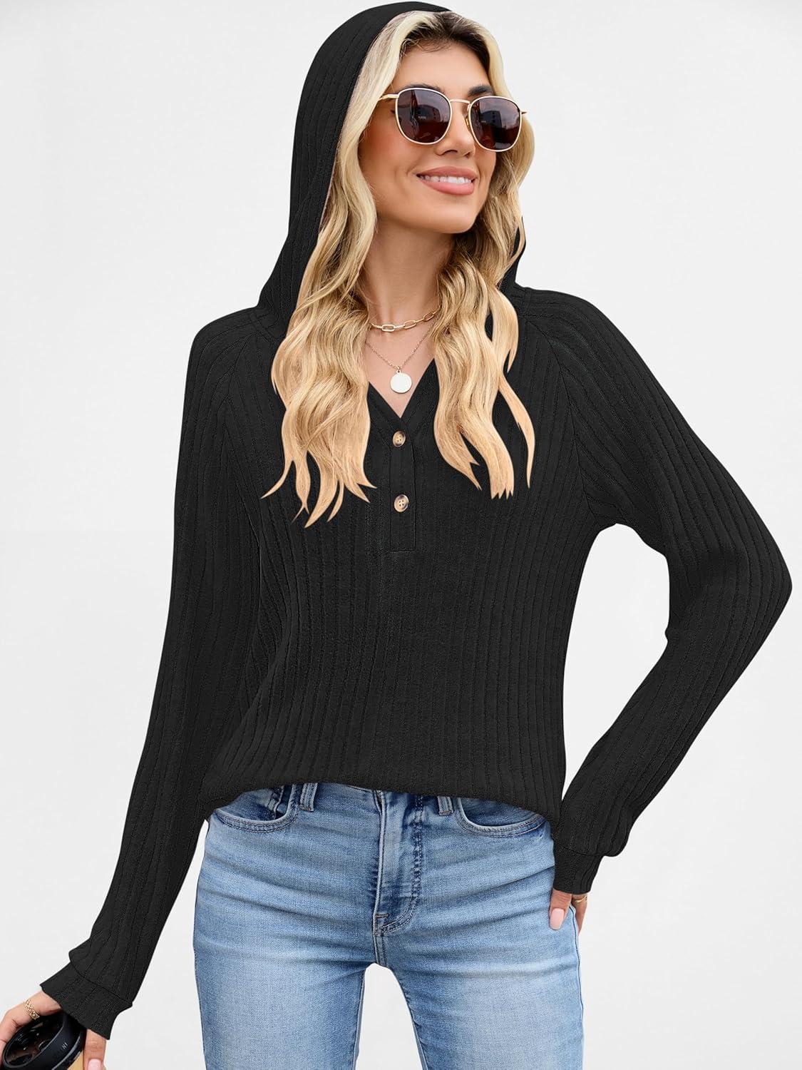 imageANRABESS Womens Long Sleeve Henley Tops Ribbed Knit Hoodie Shirts 2025 Fall Loose Fit Lightweight Hooded SweatersBlack