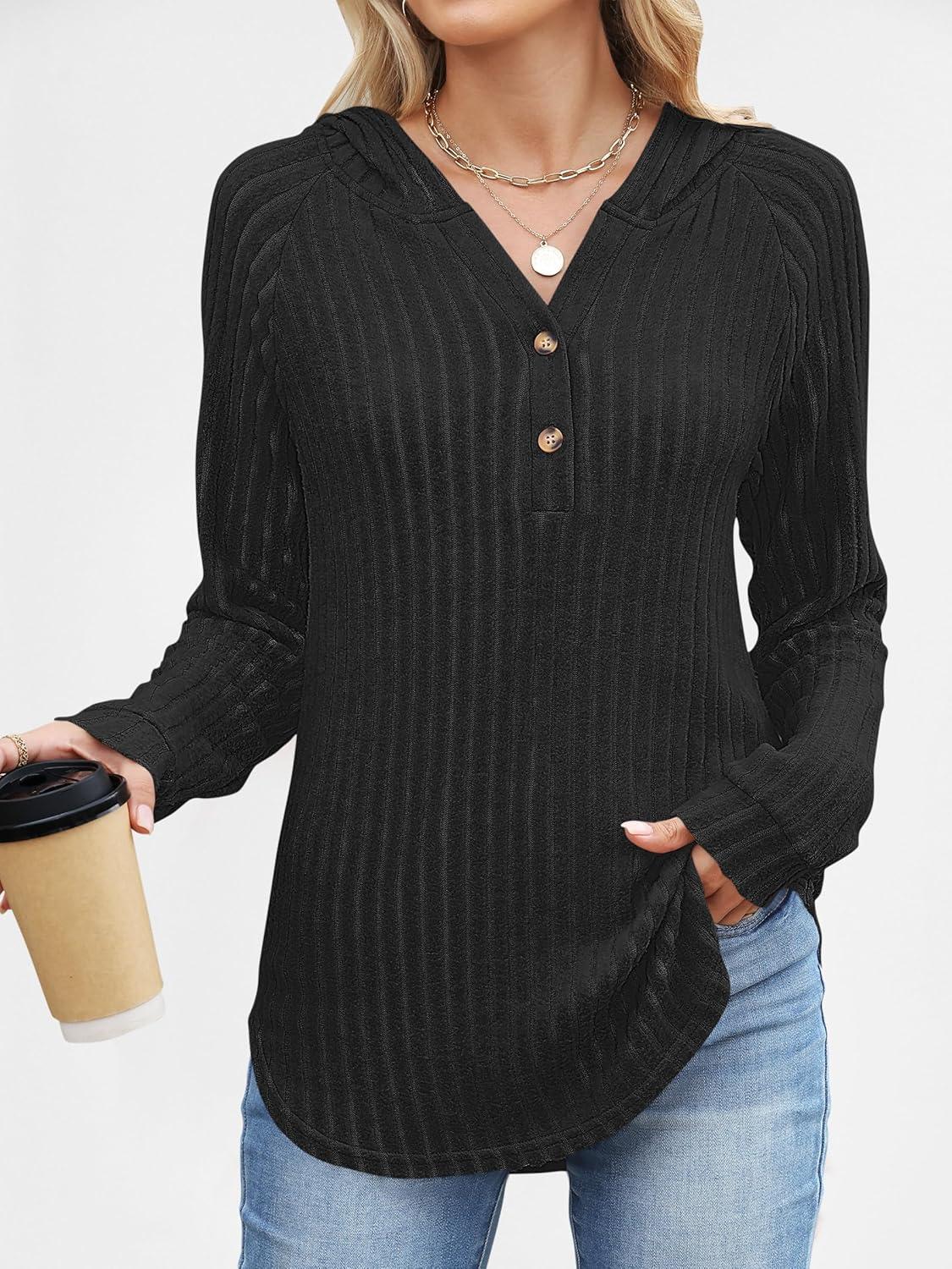 imageANRABESS Womens Long Sleeve Henley Tops Ribbed Knit Hoodie Shirts 2025 Fall Loose Fit Lightweight Hooded SweatersBlack