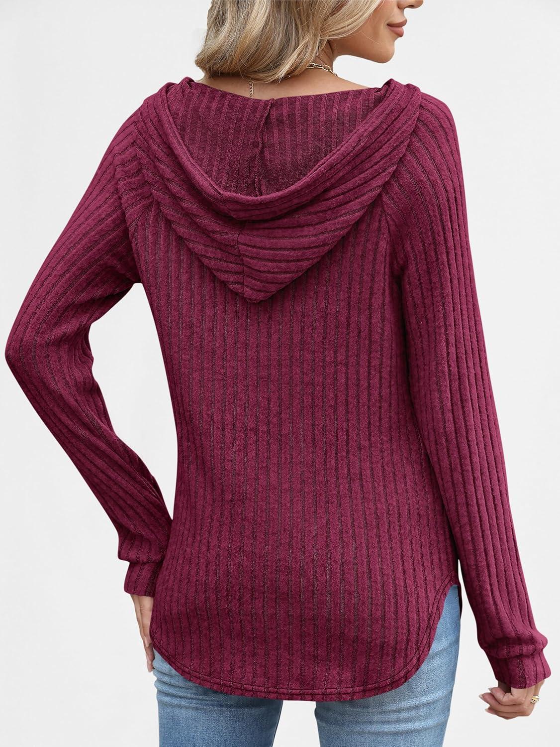 imageANRABESS Womens Long Sleeve Henley Tops Ribbed Knit Hoodie Shirts 2025 Fall Loose Fit Lightweight Hooded SweatersBurgundy
