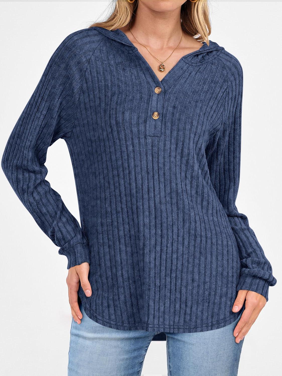 imageANRABESS Womens Long Sleeve Henley Tops Ribbed Knit Hoodie Shirts 2025 Fall Loose Fit Lightweight Hooded SweatersDark Blue