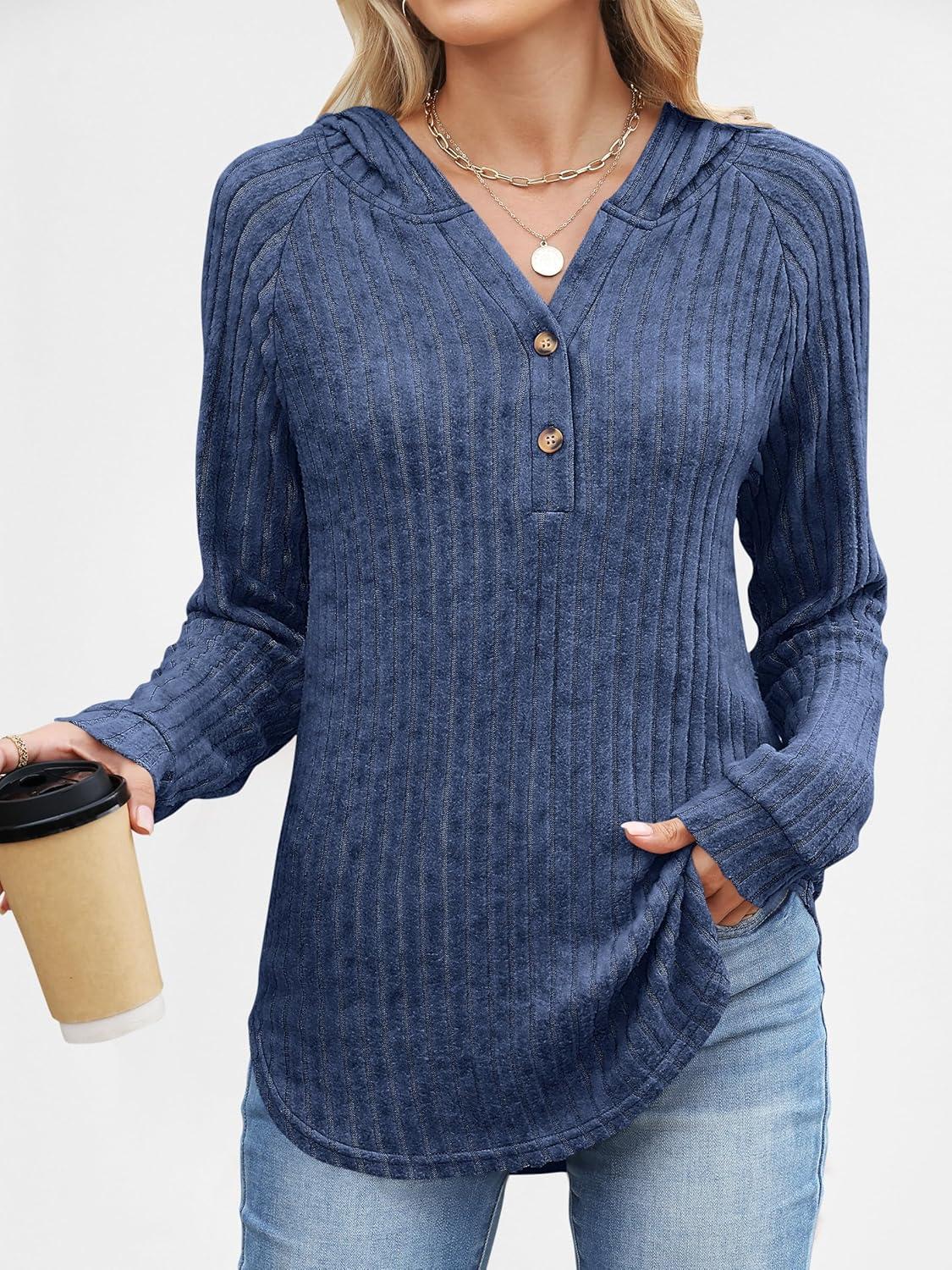 imageANRABESS Womens Long Sleeve Henley Tops Ribbed Knit Hoodie Shirts 2025 Fall Loose Fit Lightweight Hooded SweatersDark Blue