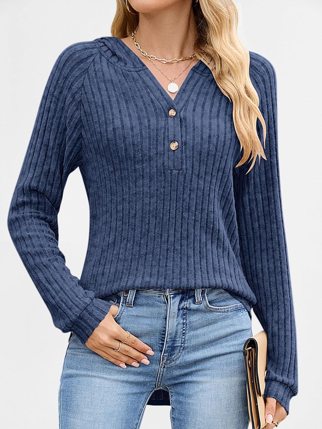 imageANRABESS Womens Long Sleeve Henley Tops Ribbed Knit Hoodie Shirts 2025 Fall Loose Fit Lightweight Hooded SweatersDark Blue
