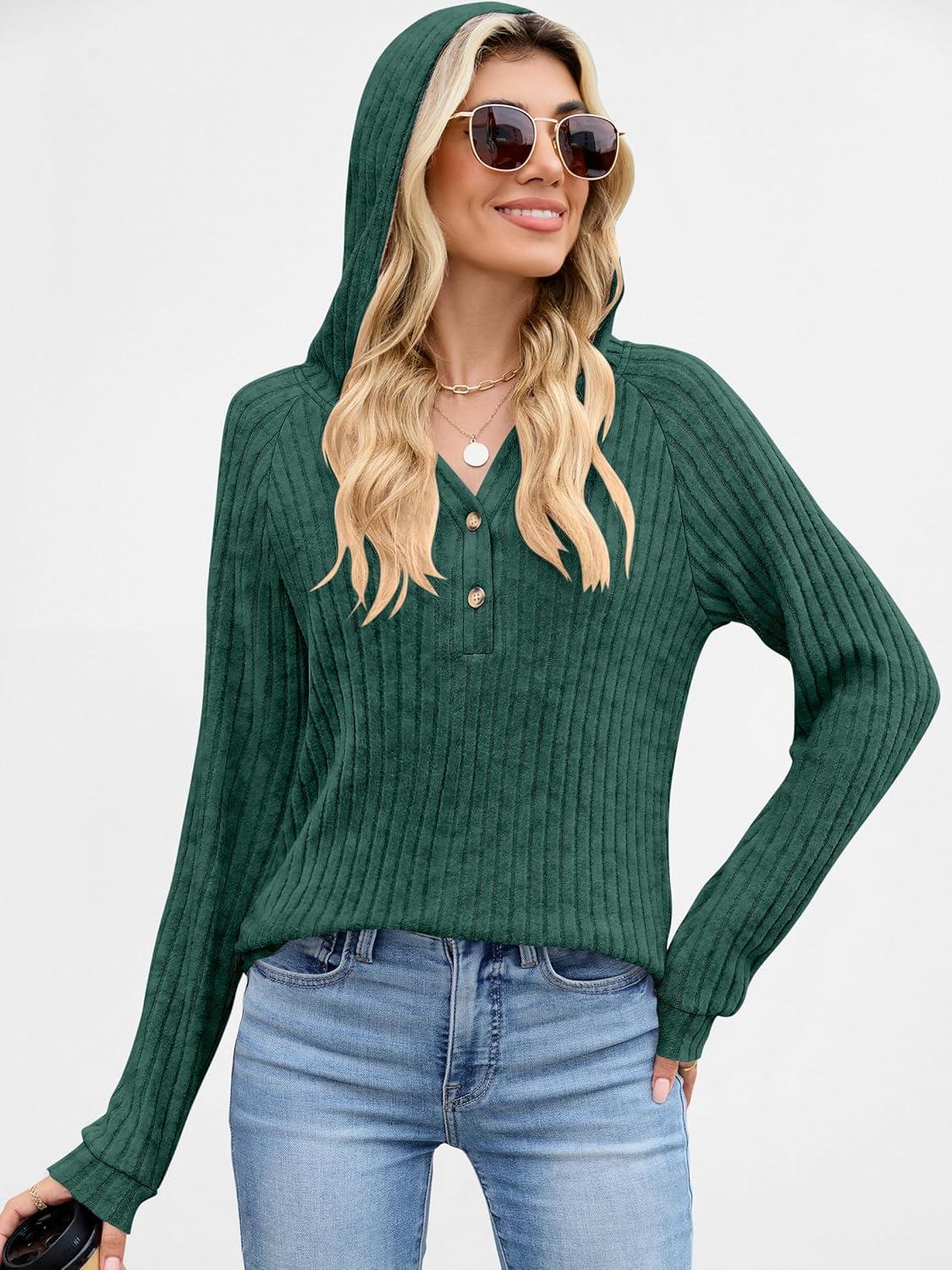 imageANRABESS Womens Long Sleeve Henley Tops Ribbed Knit Hoodie Shirts 2025 Fall Loose Fit Lightweight Hooded SweatersGreen
