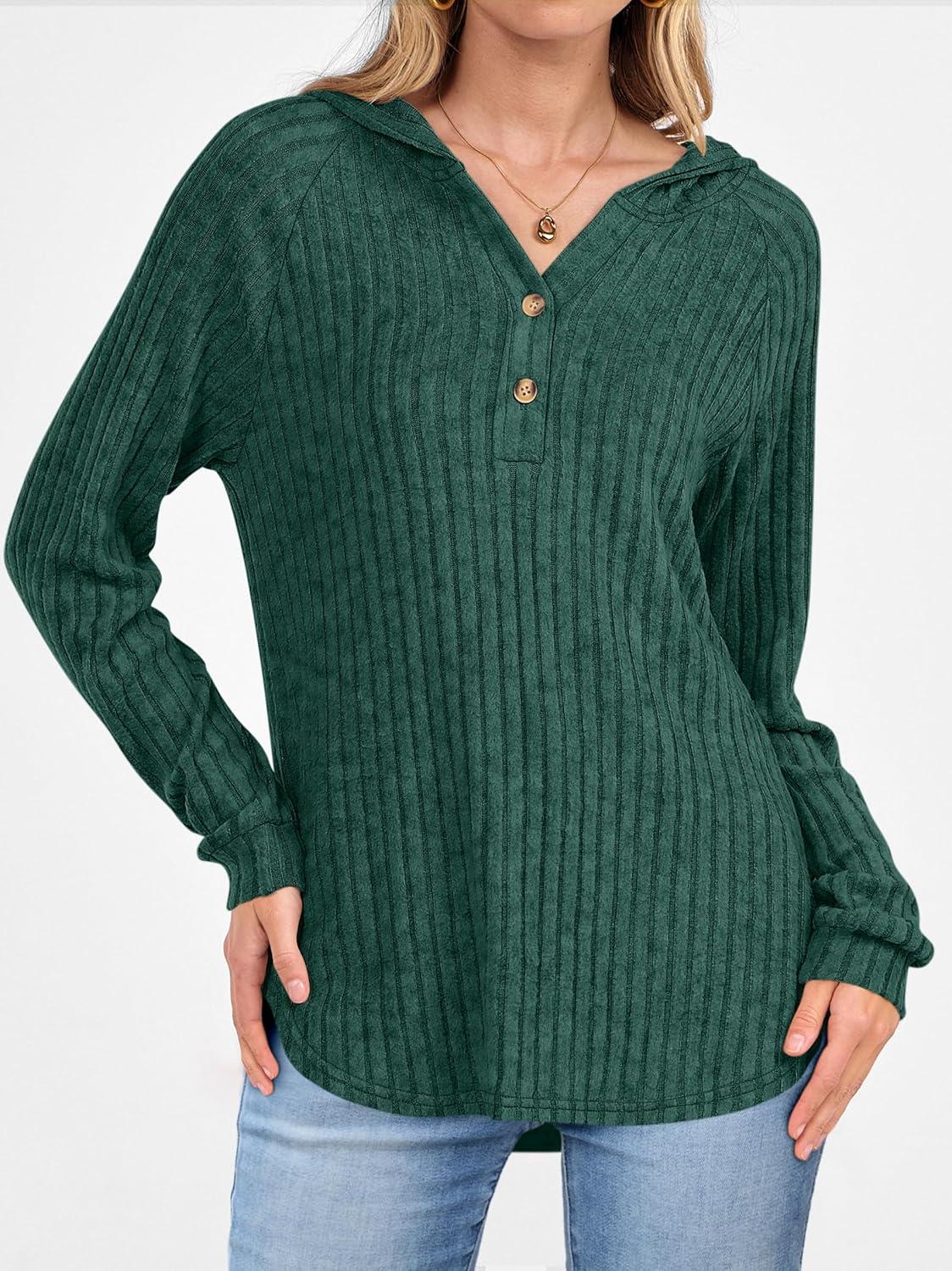 imageANRABESS Womens Long Sleeve Henley Tops Ribbed Knit Hoodie Shirts 2025 Fall Loose Fit Lightweight Hooded SweatersGreen