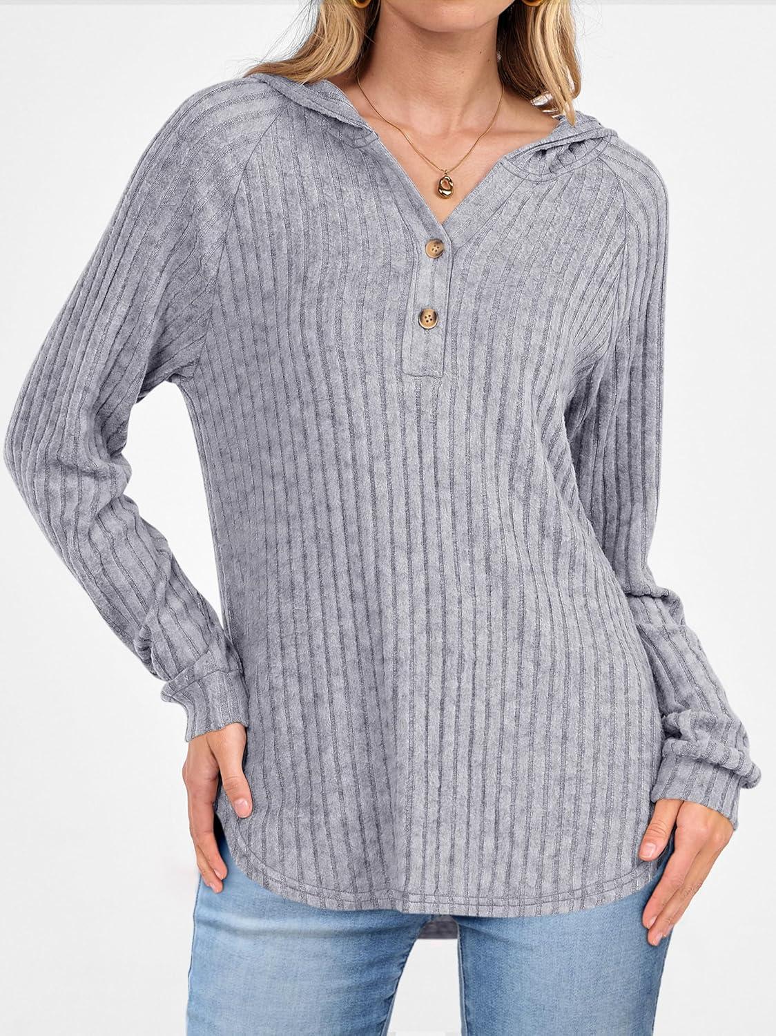 imageANRABESS Womens Long Sleeve Henley Tops Ribbed Knit Hoodie Shirts 2025 Fall Loose Fit Lightweight Hooded SweatersGrey