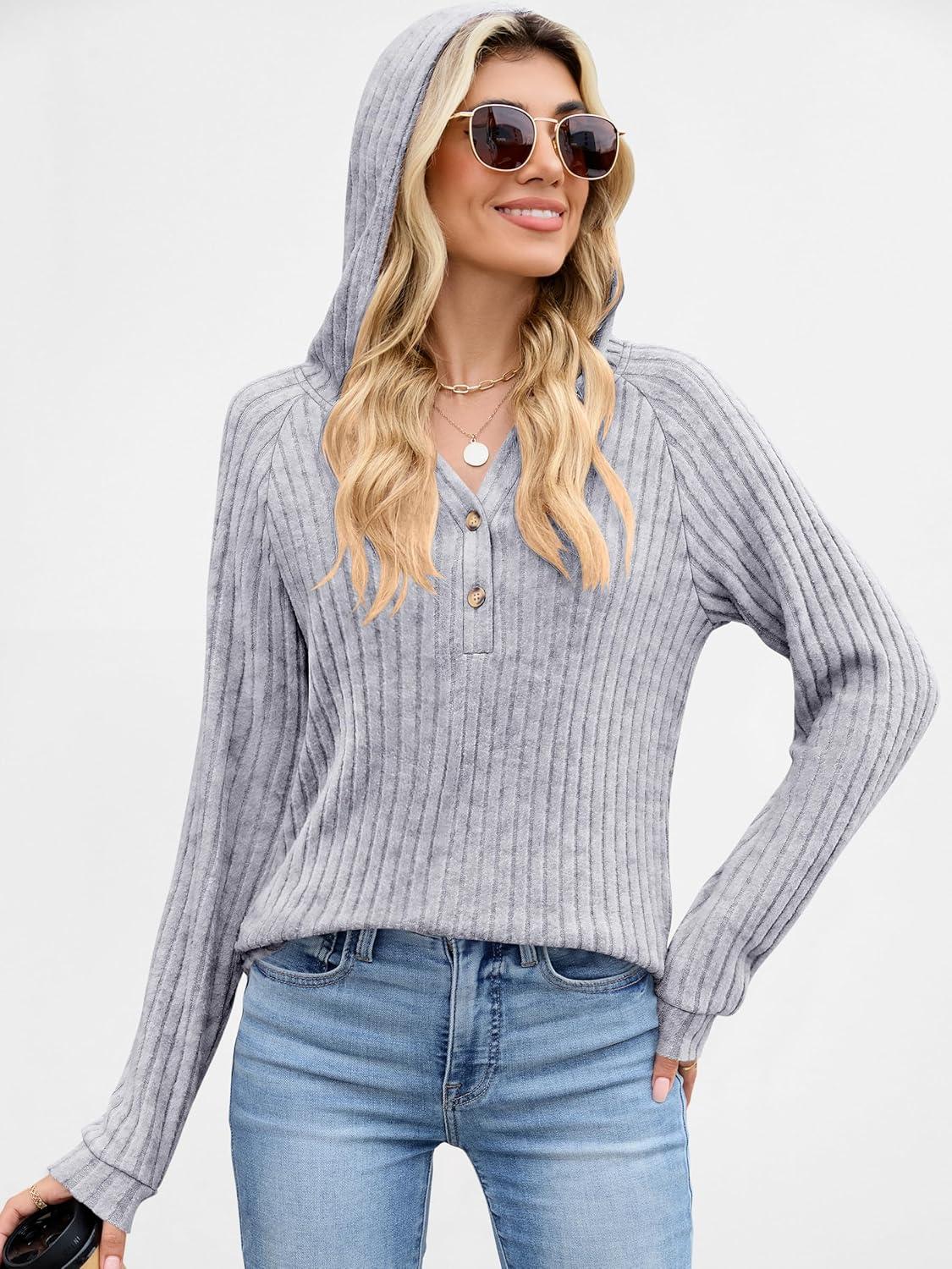 imageANRABESS Womens Long Sleeve Henley Tops Ribbed Knit Hoodie Shirts 2025 Fall Loose Fit Lightweight Hooded SweatersGrey