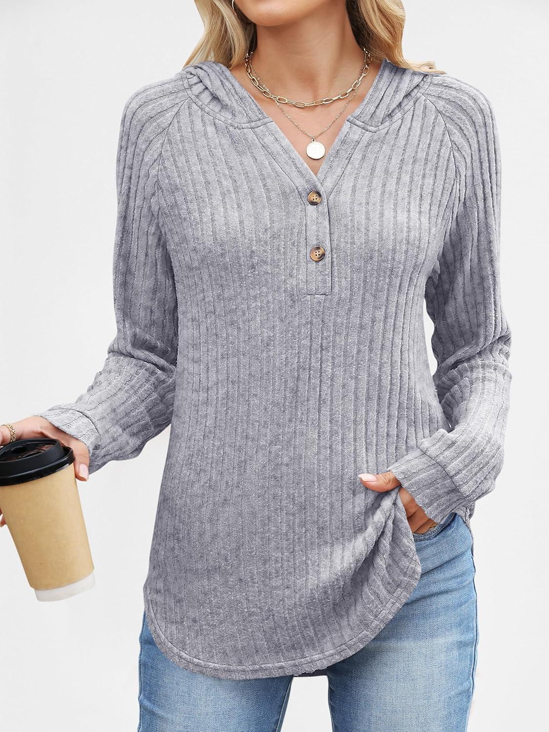 imageANRABESS Womens Long Sleeve Henley Tops Ribbed Knit Hoodie Shirts 2025 Fall Loose Fit Lightweight Hooded SweatersGrey