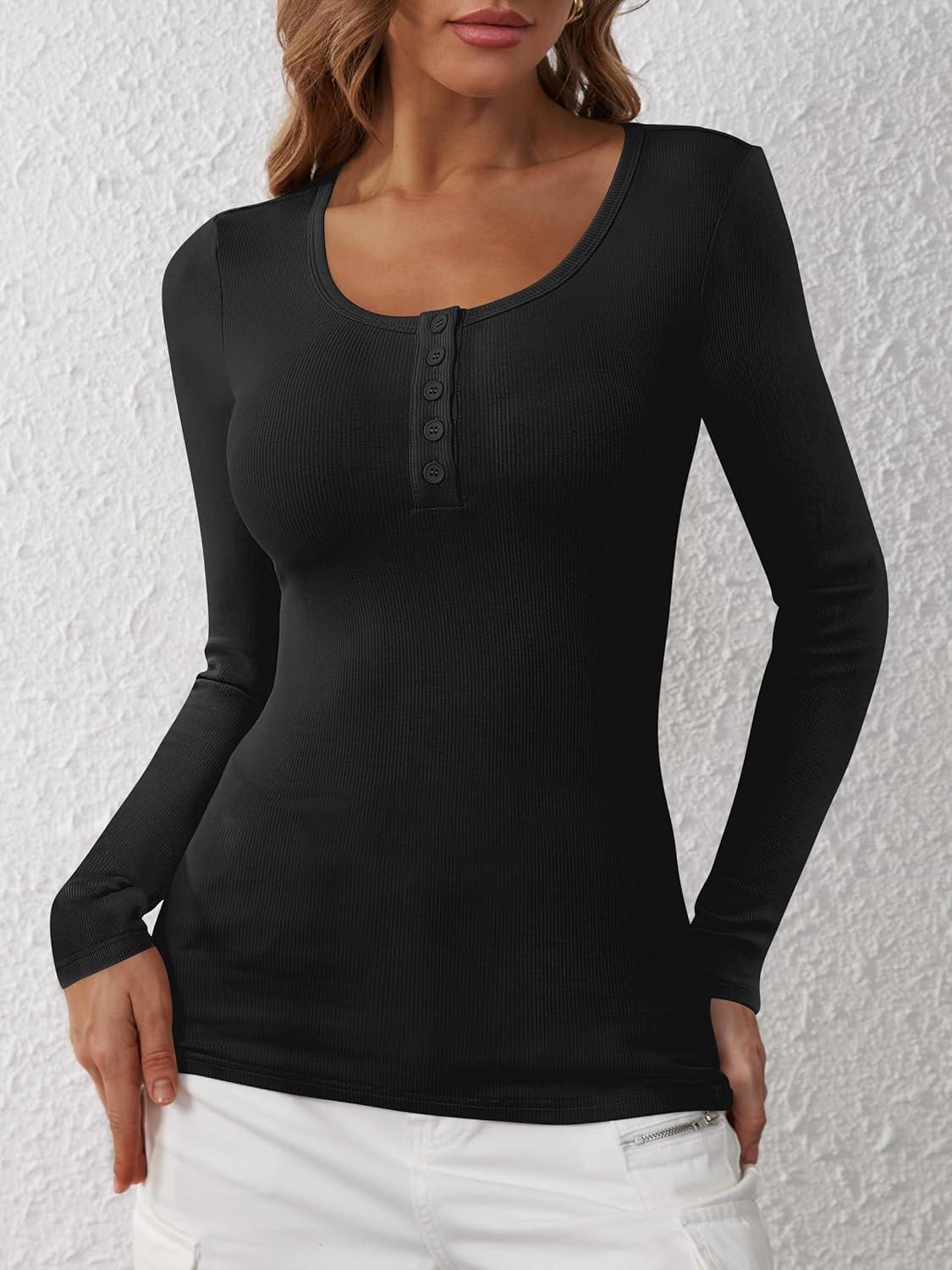 imageANRABESS Womens Long Sleeve Henley Tops Ribbed Knit Slim Fitted Trendy T Shirt Basic Tees Layer 2025 Fall Fashion OutfitsBlack