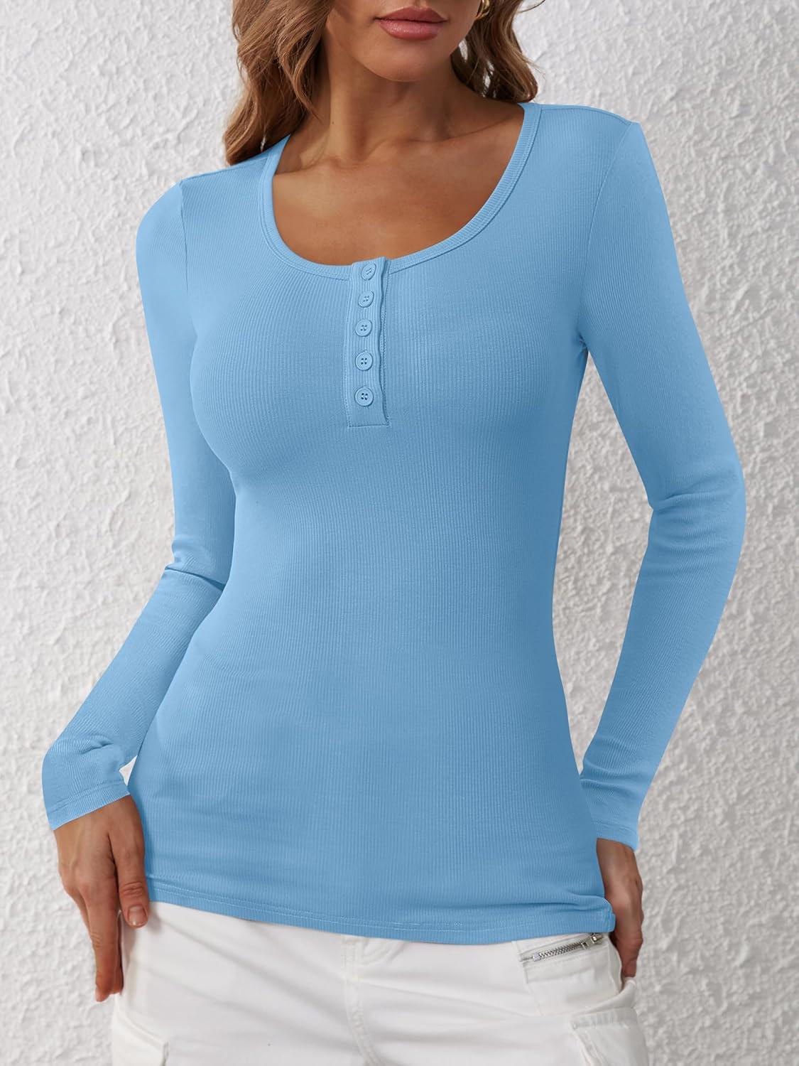 imageANRABESS Womens Long Sleeve Henley Tops Ribbed Knit Slim Fitted Trendy T Shirt Basic Tees Layer 2025 Fall Fashion OutfitsBright Blue