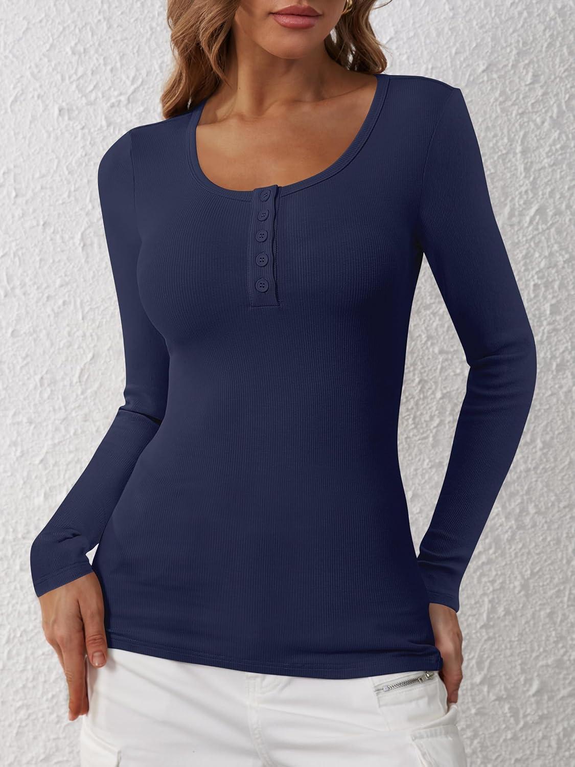 imageANRABESS Womens Long Sleeve Henley Tops Ribbed Knit Slim Fitted Trendy T Shirt Basic Tees Layer 2025 Fall Fashion OutfitsNavy Blue