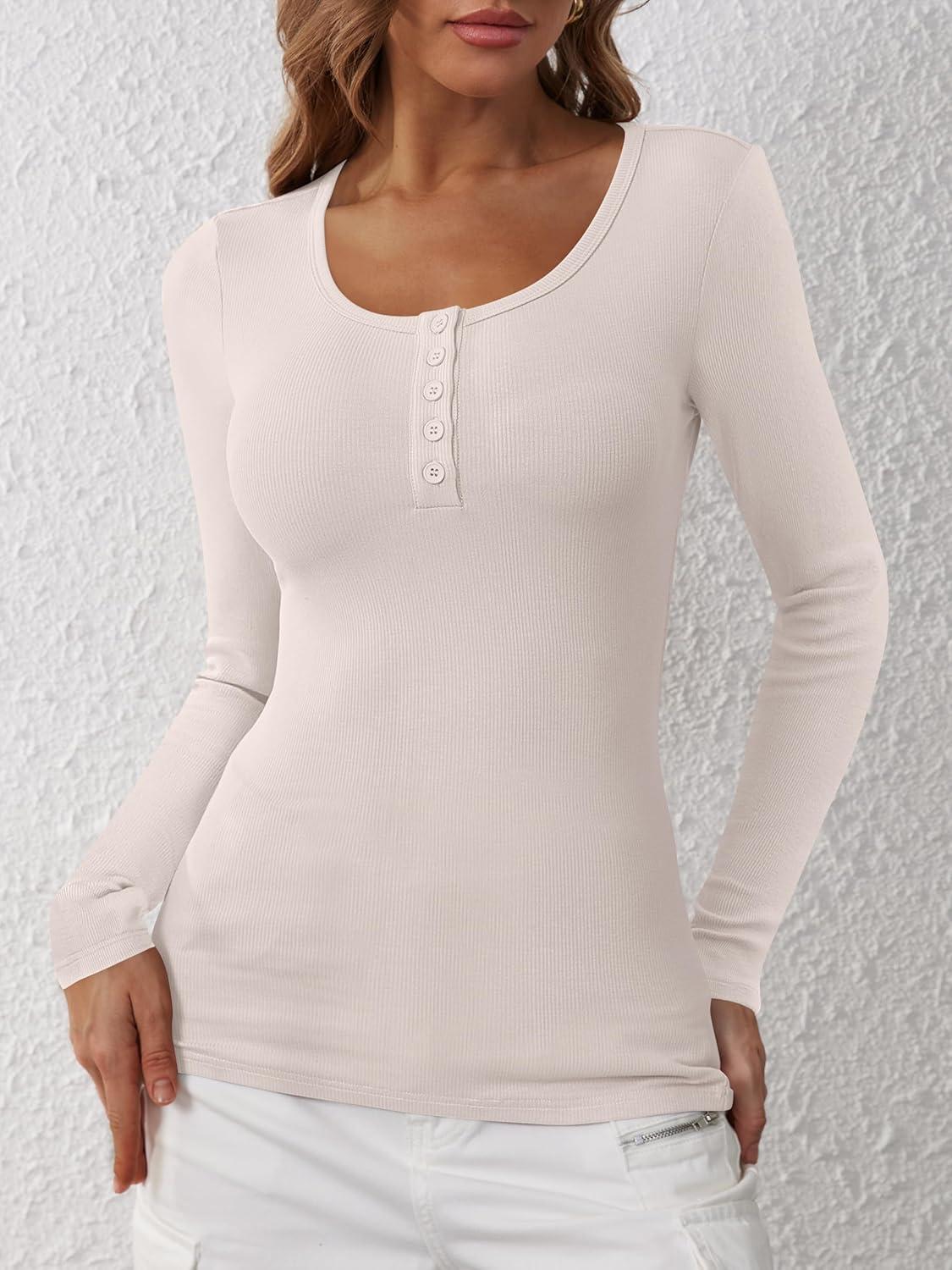 imageANRABESS Womens Long Sleeve Henley Tops Ribbed Knit Slim Fitted Trendy T Shirt Basic Tees Layer 2025 Fall Fashion OutfitsParchment