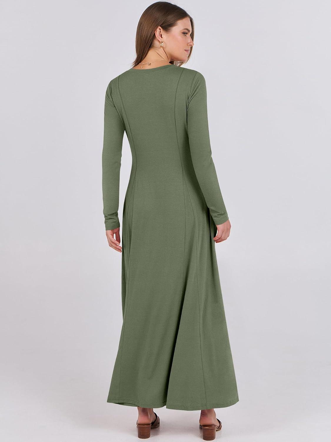 imageANRABESS Womens Long Sleeve Maxi Dress 2025 Fall Casual Button Fit ampamp Flare ALine Swing Flowy Long Dresses Winter TrendyArmy Green
