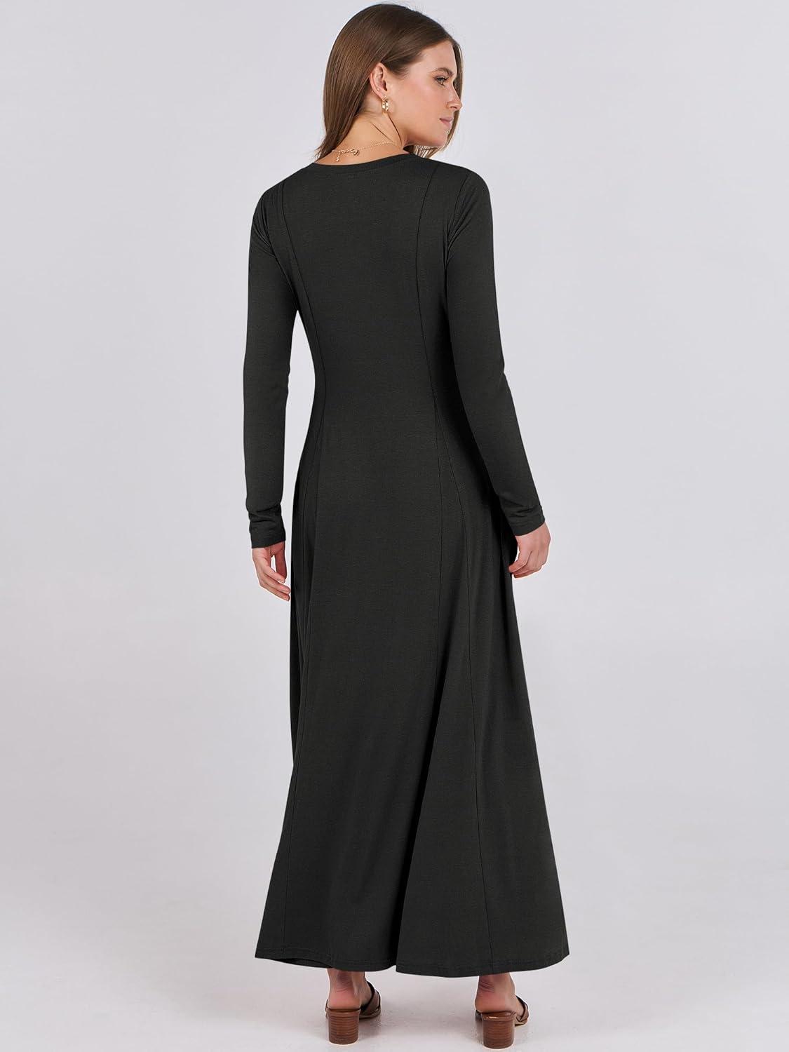 imageANRABESS Womens Long Sleeve Maxi Dress 2025 Fall Casual Button Fit ampamp Flare ALine Swing Flowy Long Dresses Winter TrendyBlack