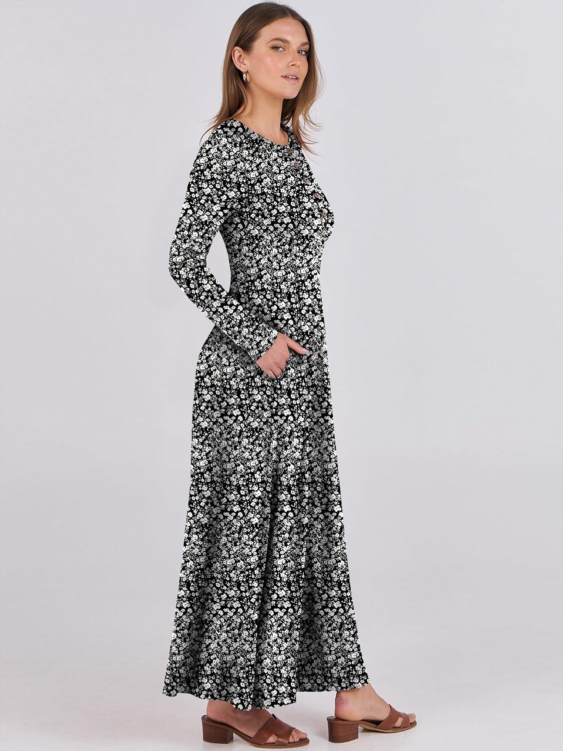 imageANRABESS Womens Long Sleeve Maxi Dress 2025 Fall Casual Button Fit ampamp Flare ALine Swing Flowy Long Dresses Winter TrendyBlack Floral