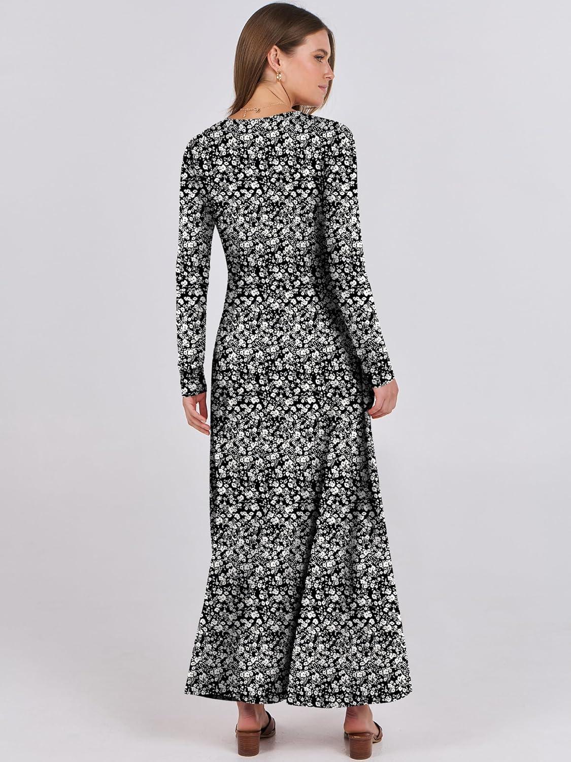 imageANRABESS Womens Long Sleeve Maxi Dress 2025 Fall Casual Button Fit ampamp Flare ALine Swing Flowy Long Dresses Winter TrendyBlack Floral