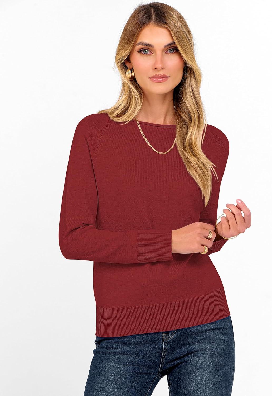 imageANRABESS Womens Long Sleeve Rolled Boat Neck Casual Soft Lightweight Basic Pullover Sweater Top 2025 Fall Shirt Work OutfitsBrick Red