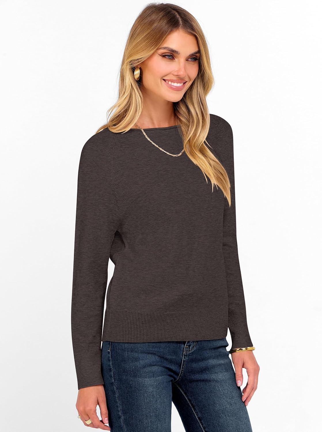 imageANRABESS Womens Long Sleeve Rolled Boat Neck Casual Soft Lightweight Basic Pullover Sweater Top 2025 Fall Shirt Work OutfitsDeep Taupe