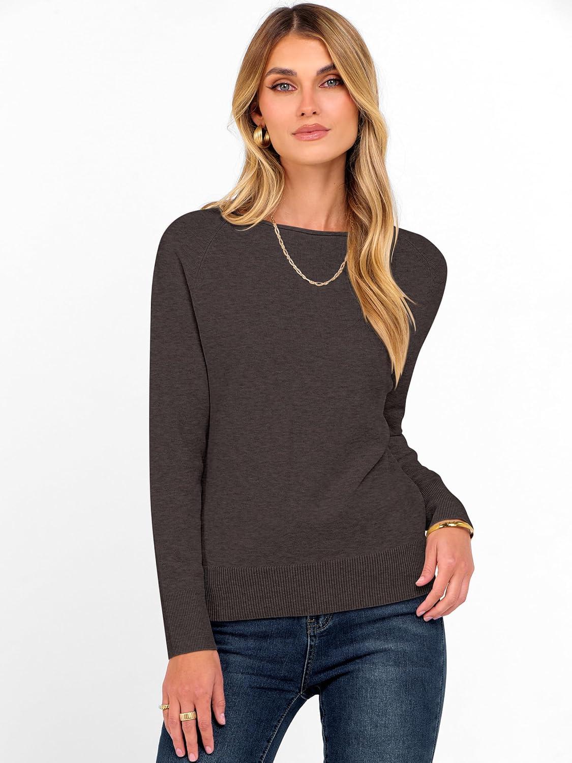 imageANRABESS Womens Long Sleeve Rolled Boat Neck Casual Soft Lightweight Basic Pullover Sweater Top 2025 Fall Shirt Work OutfitsDeep Taupe