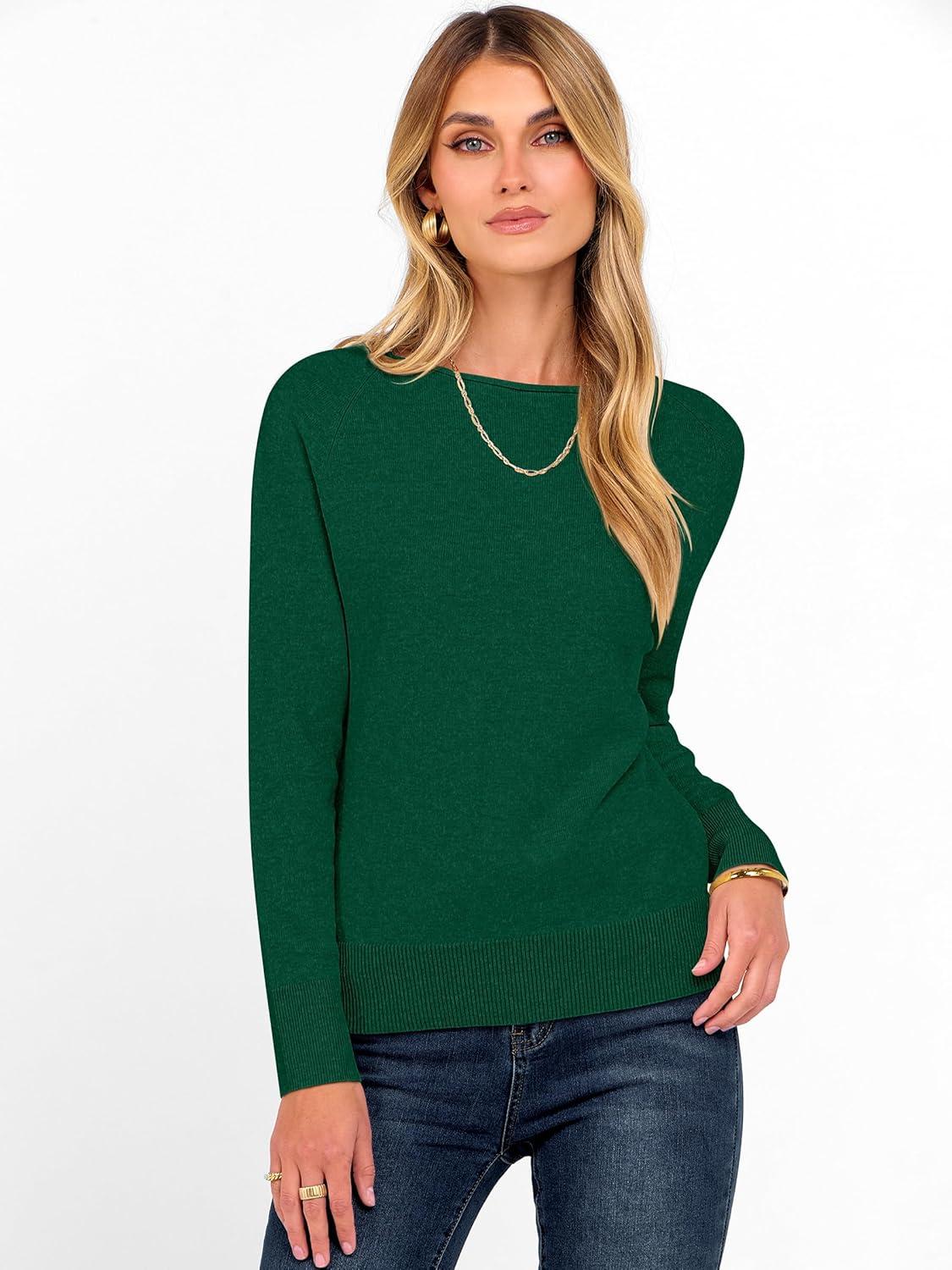 imageANRABESS Womens Long Sleeve Rolled Boat Neck Casual Soft Lightweight Basic Pullover Sweater Top 2025 Fall Shirt Work OutfitsForest Green