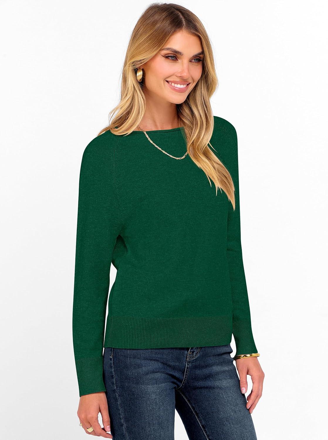 imageANRABESS Womens Long Sleeve Rolled Boat Neck Casual Soft Lightweight Basic Pullover Sweater Top 2025 Fall Shirt Work OutfitsForest Green