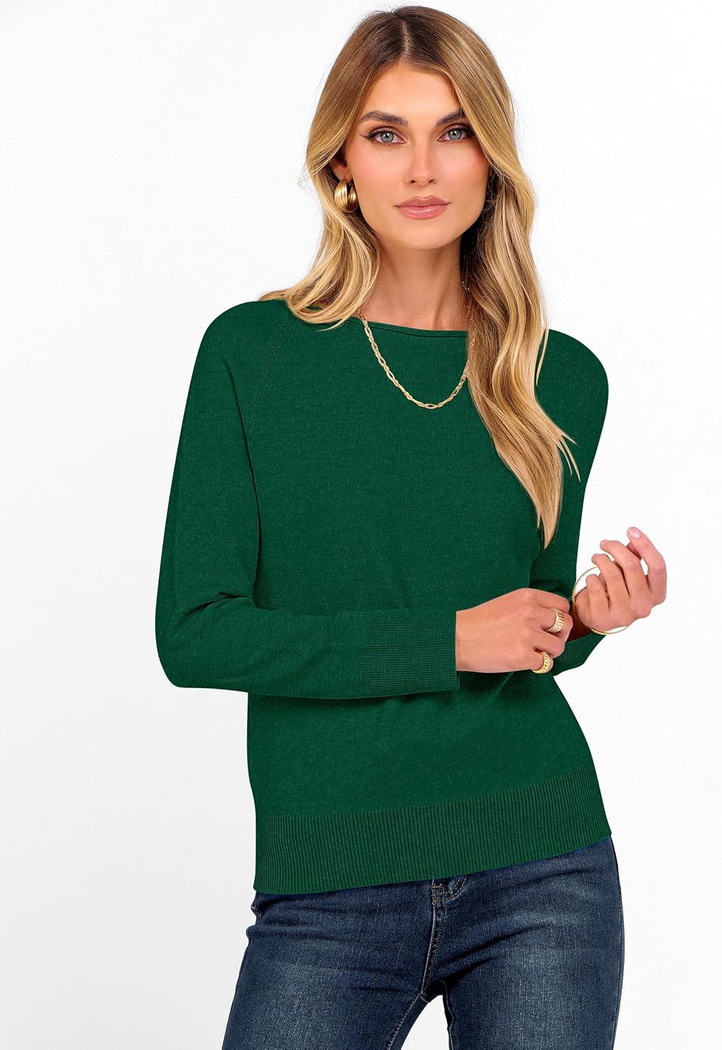 imageANRABESS Womens Long Sleeve Rolled Boat Neck Casual Soft Lightweight Basic Pullover Sweater Top 2025 Fall Shirt Work OutfitsForest Green