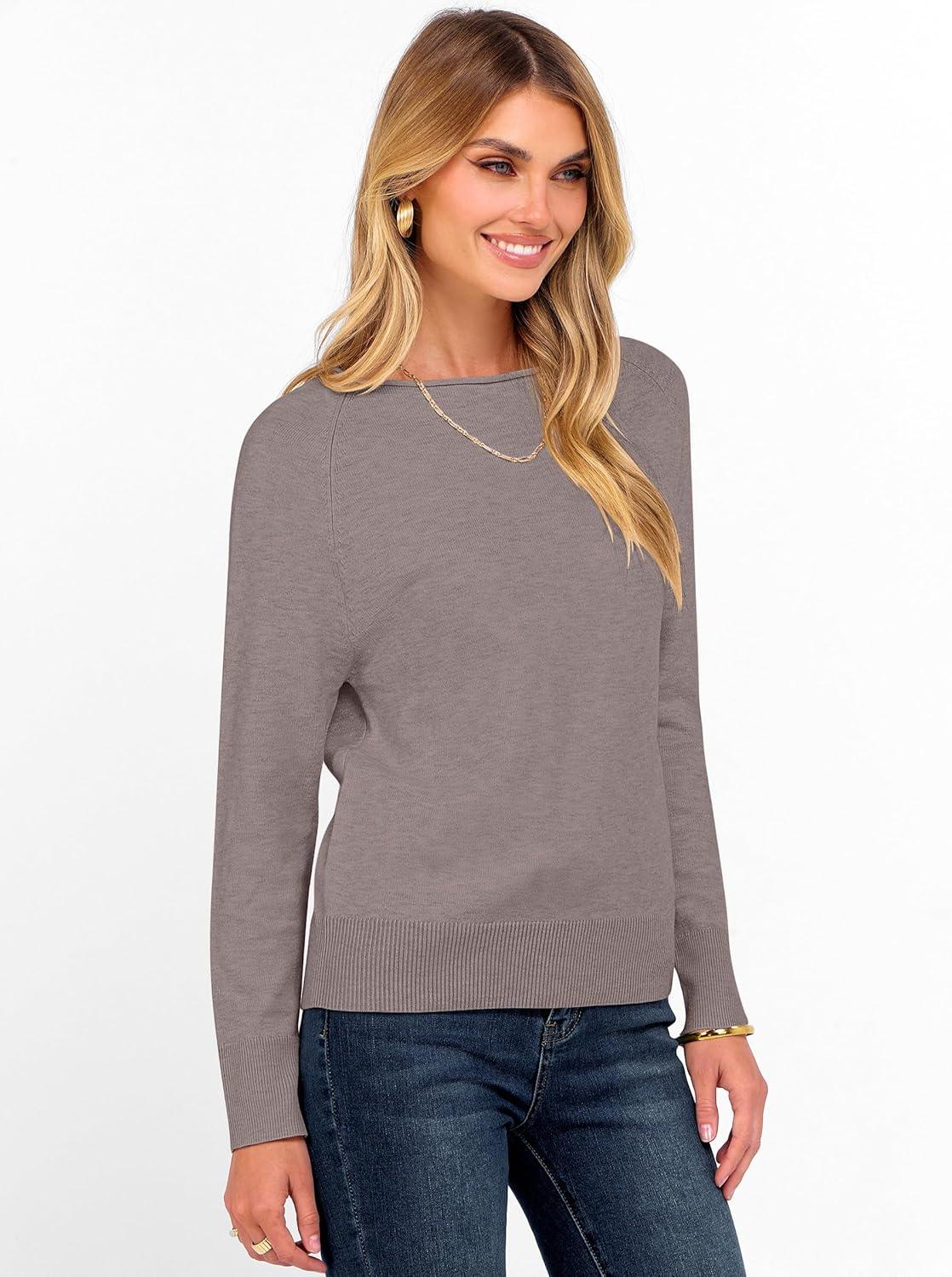 imageANRABESS Womens Long Sleeve Rolled Boat Neck Casual Soft Lightweight Basic Pullover Sweater Top 2025 Fall Shirt Work OutfitsGrey Khaki