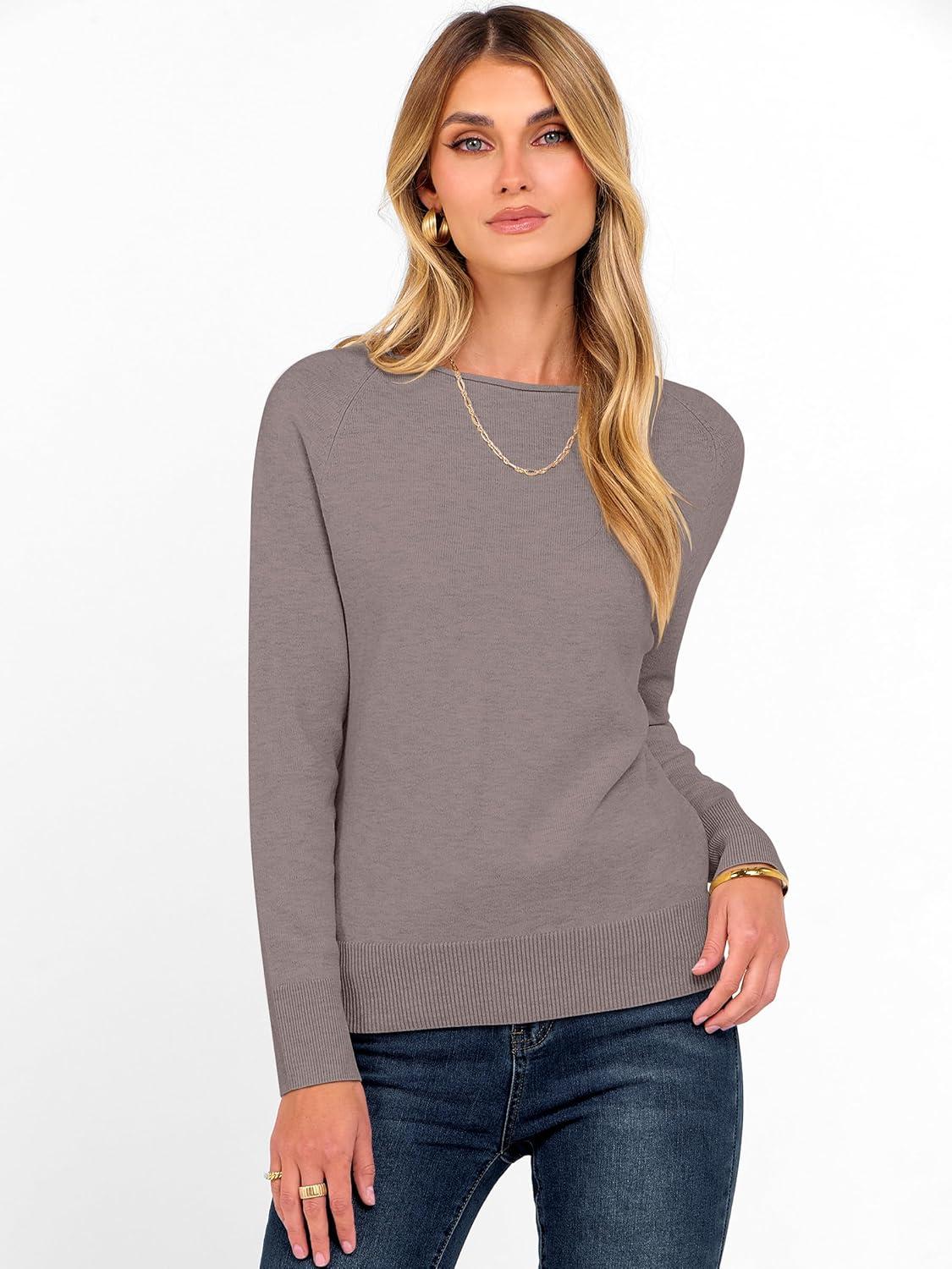 imageANRABESS Womens Long Sleeve Rolled Boat Neck Casual Soft Lightweight Basic Pullover Sweater Top 2025 Fall Shirt Work OutfitsGrey Khaki