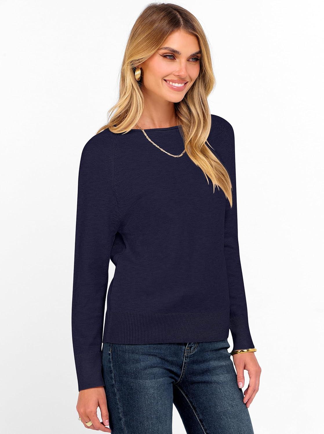 imageANRABESS Womens Long Sleeve Rolled Boat Neck Casual Soft Lightweight Basic Pullover Sweater Top 2025 Fall Shirt Work OutfitsNavy Blue