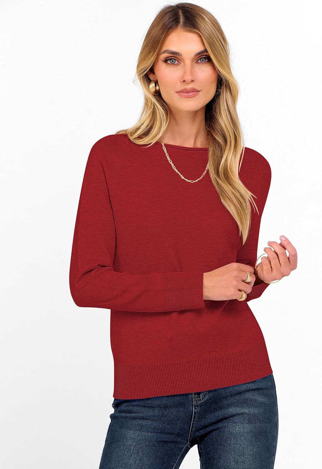 imageANRABESS Womens Long Sleeve Rolled Boat Neck Casual Soft Lightweight Basic Pullover Sweater Top 2025 Fall Shirt Work OutfitsRed